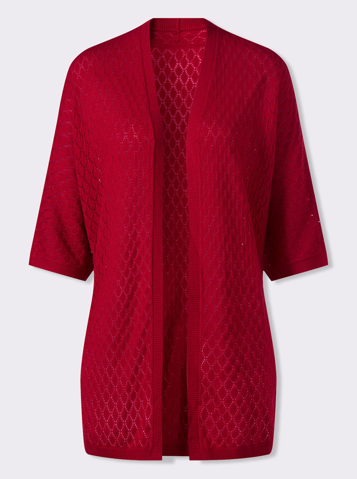 Longstrickjacke mit Ajour-Muster - rot