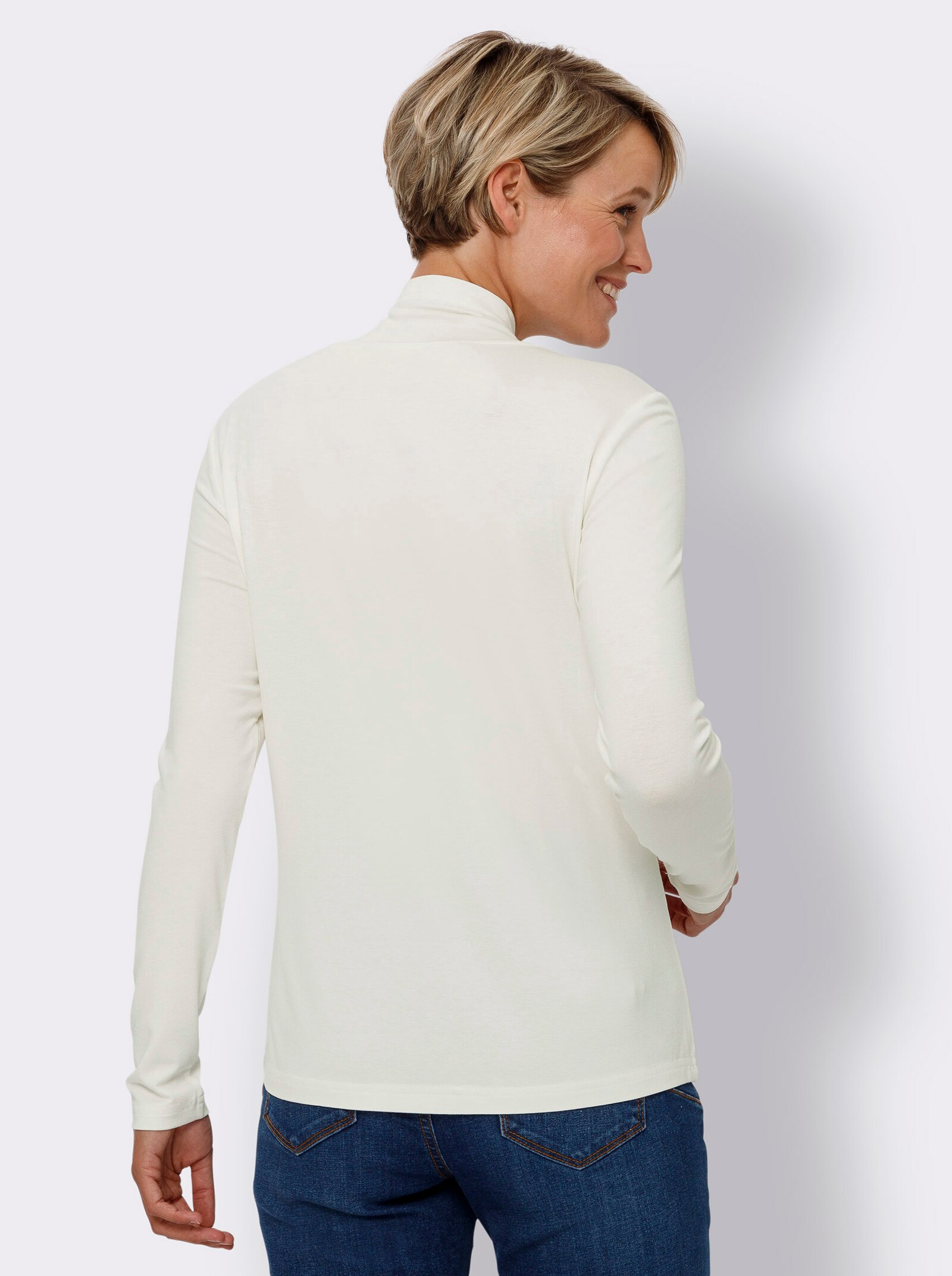 Shirt met lange mouwen van soepel viscose-stretchmateriaal - ecru