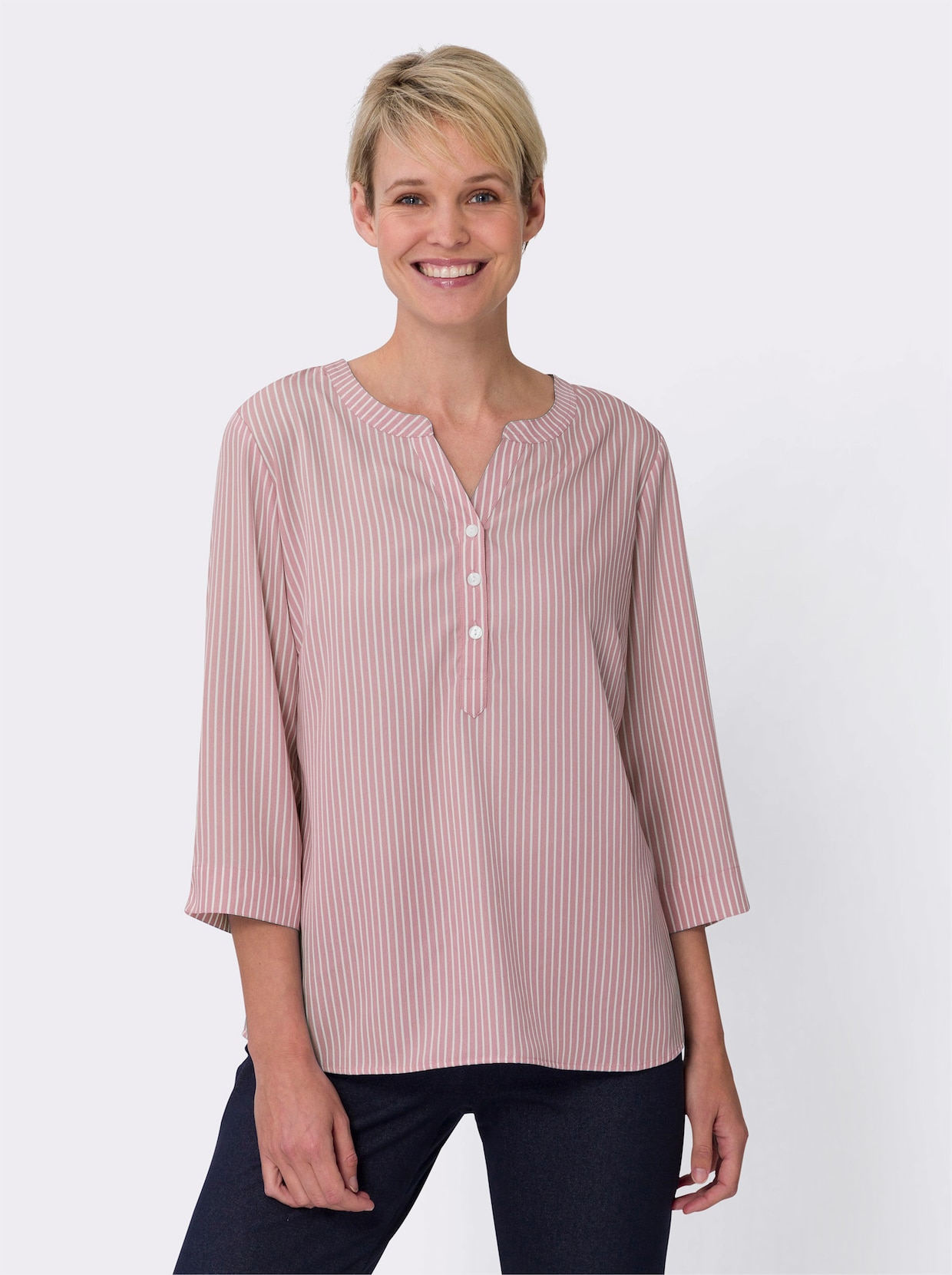 Comfortabele blouse - hortensia/ecru gestreept