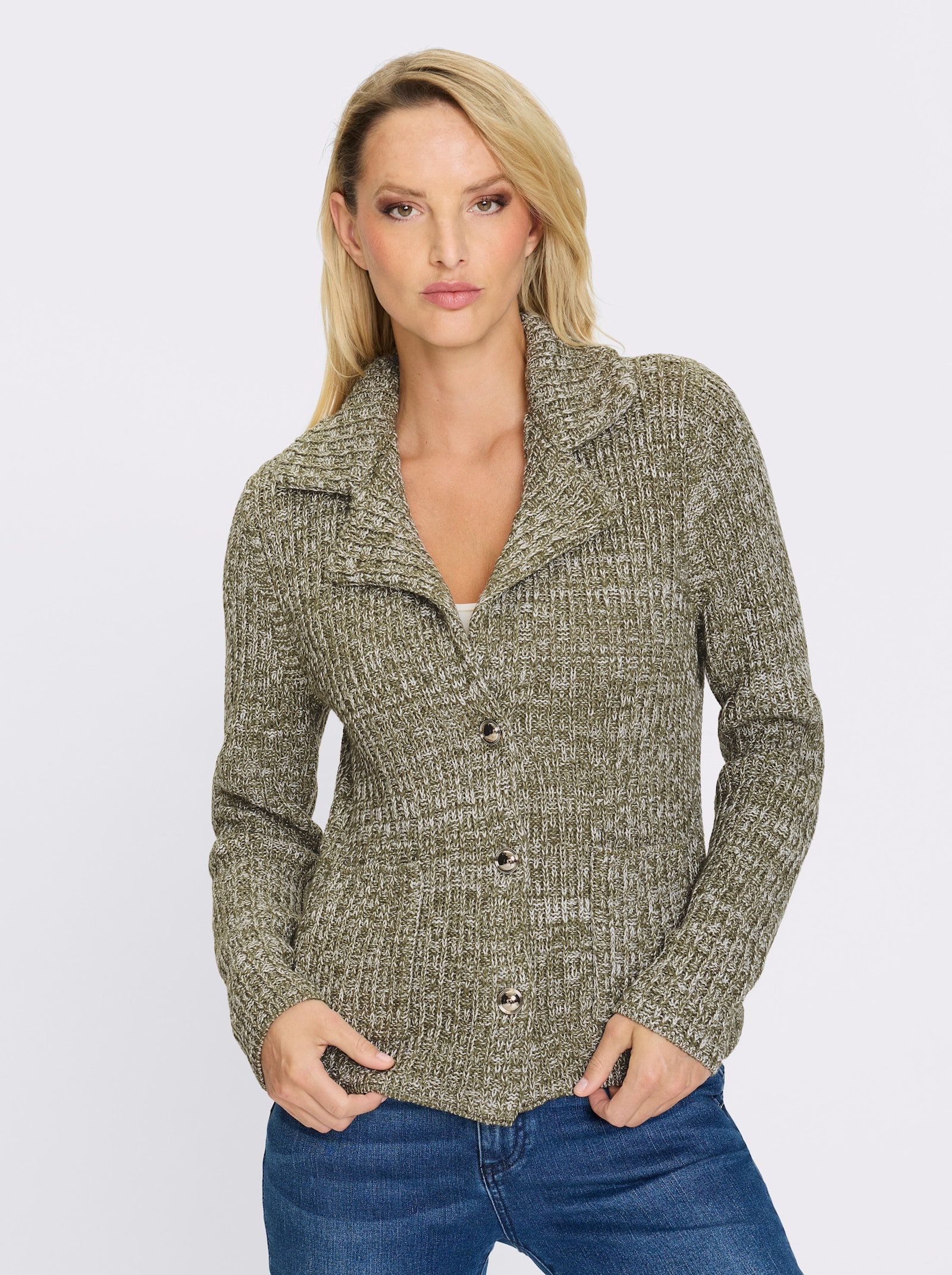 heine Strickjacke mit Effektgarn - khaki-meliert