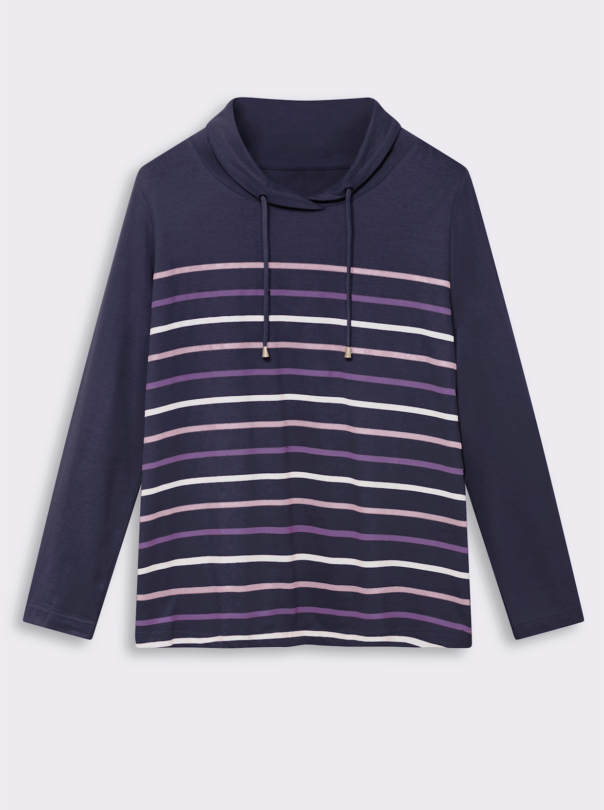 Stehkragenshirt mit Tunnelzug - marine-geringelt