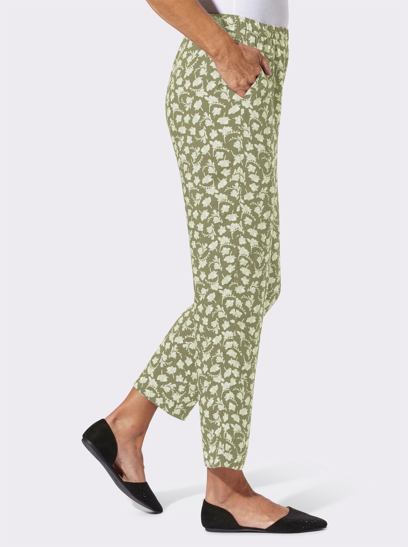 Comfortbroek - kaki/wit geprint