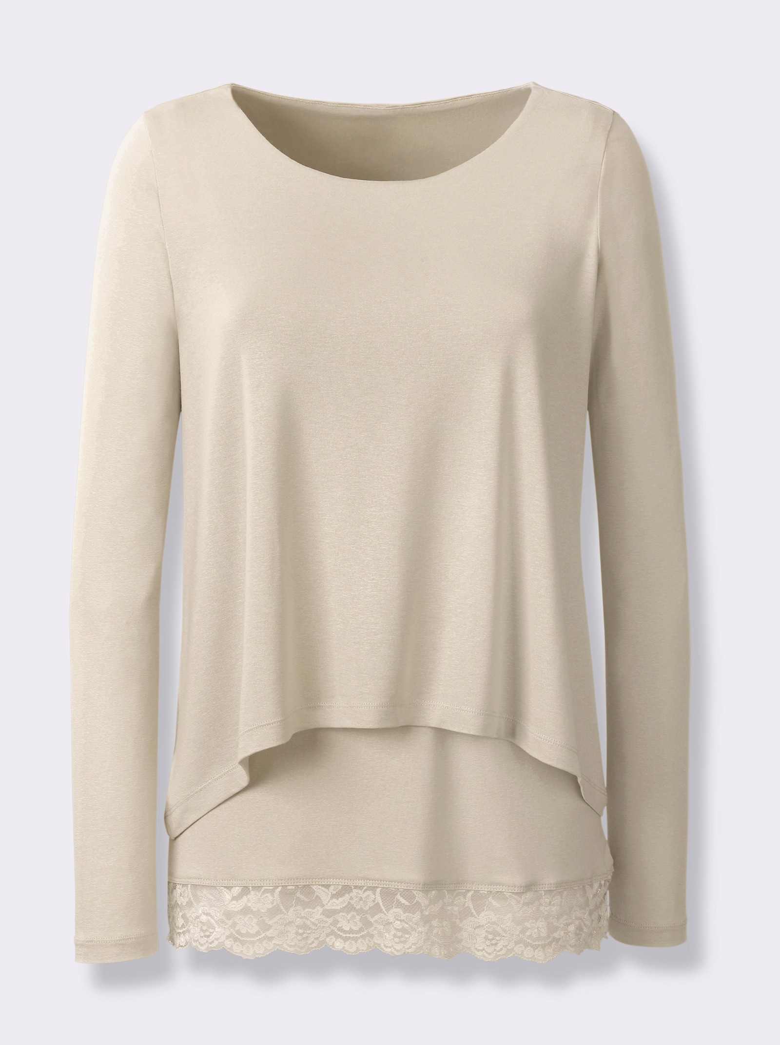 heine Shirt met lange mouwen en kanten zoom - zand