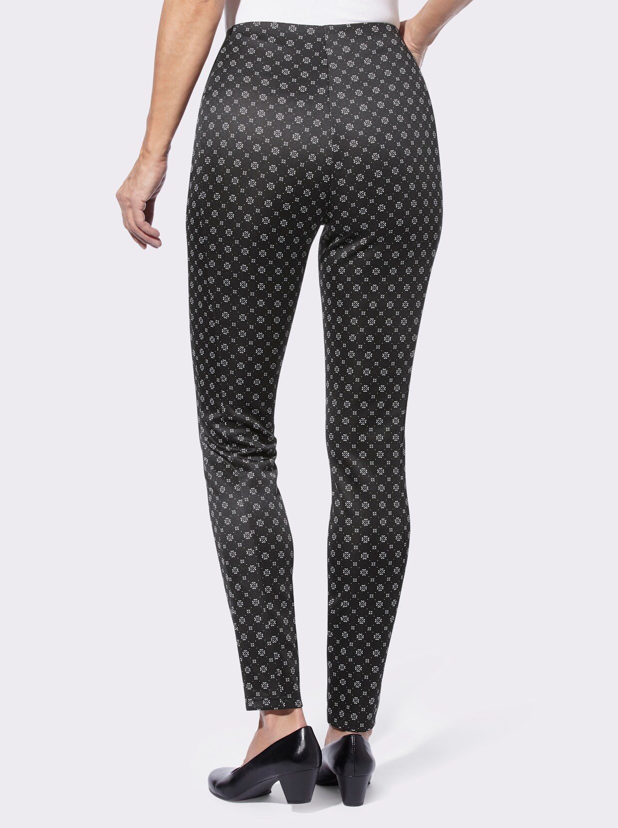 Comfortbroek - zwart/wit gebloemd