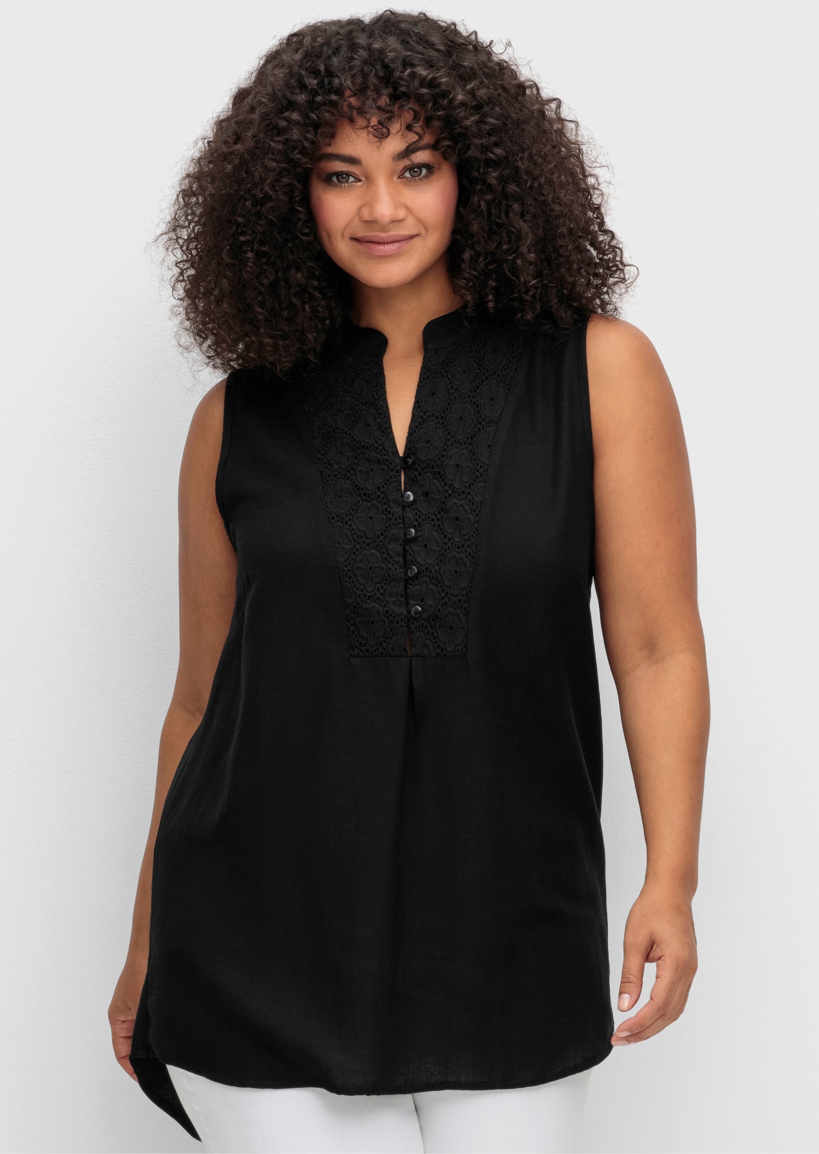 sheego by Joe Browns Blusentop mit Spitzenbesatz - schwarz