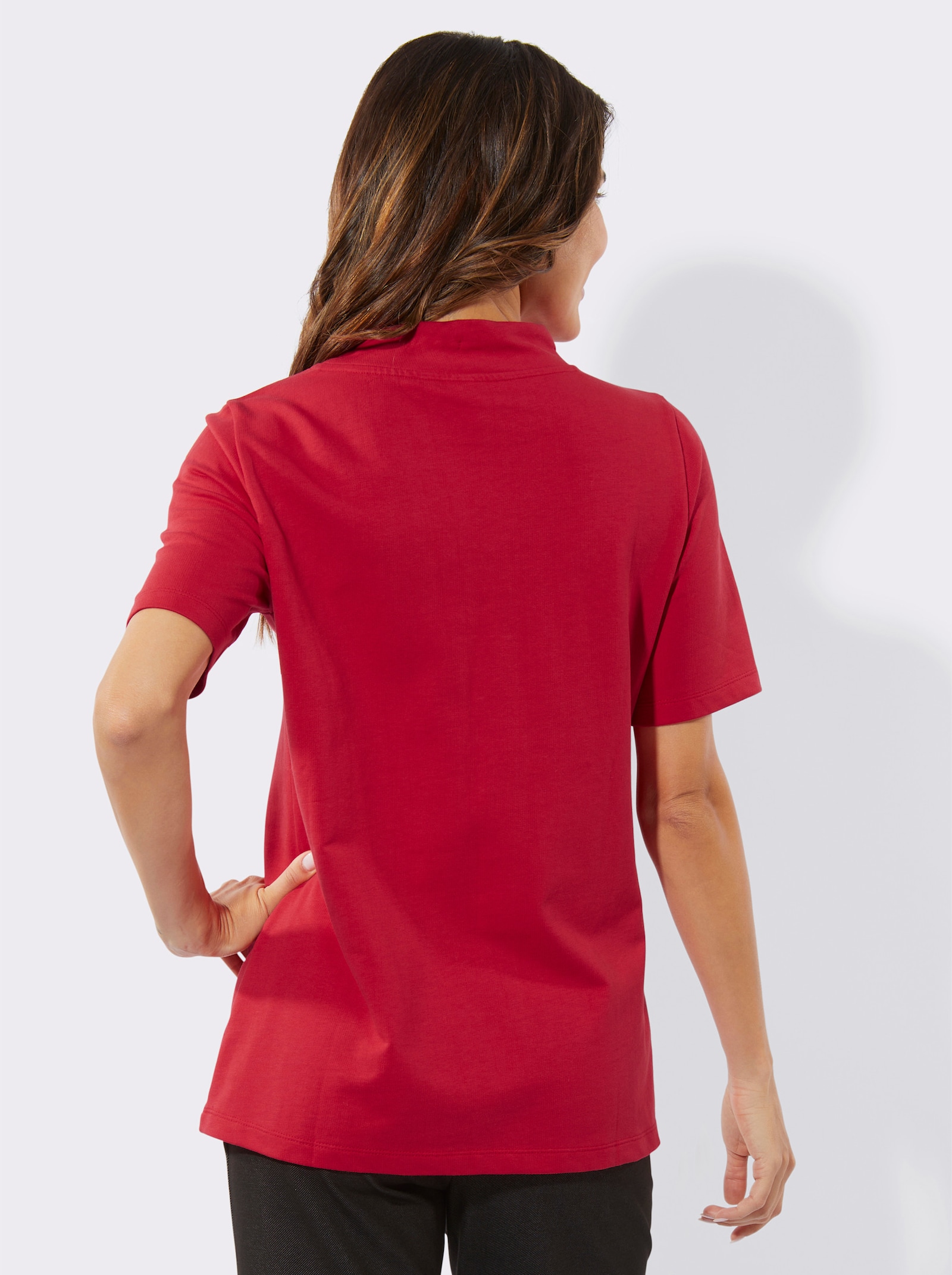 Tričko s krátkým rukávem a širším stojáčkem - jahodová