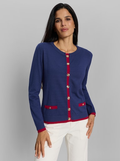 heine Strickjacke mit goldfarbenen Knöpfen - royalblau-rot