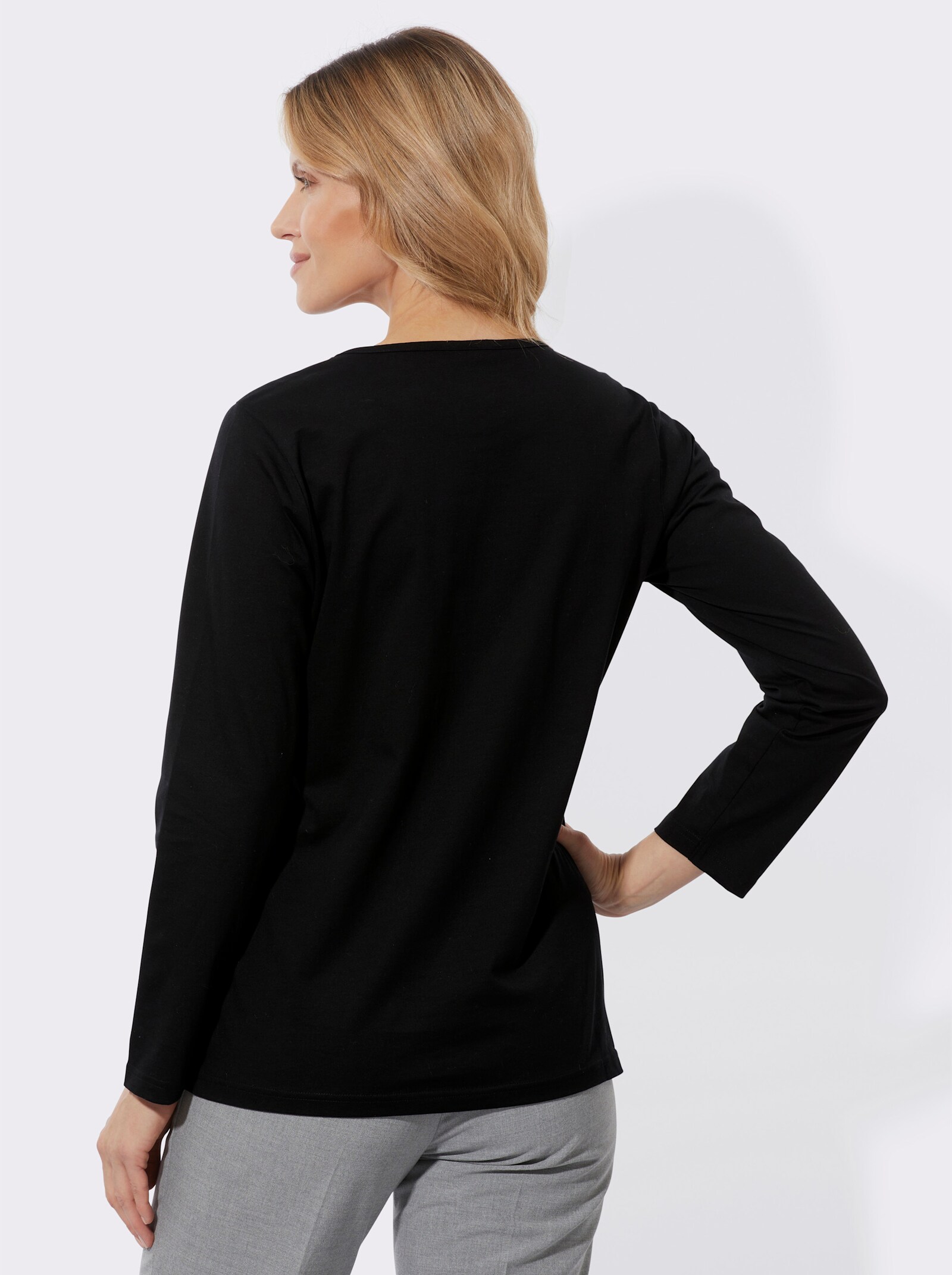 2-in-1-Langarmshirt mit floralem Druck - schwarz-lavendel