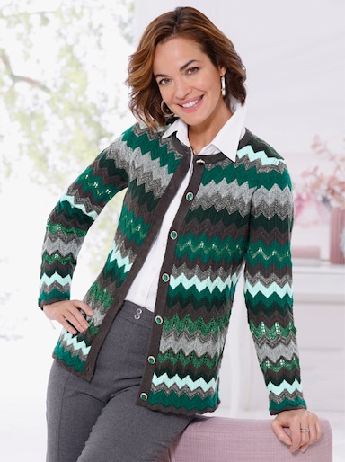 Strickjacke - mint-anthrazit-gemustert