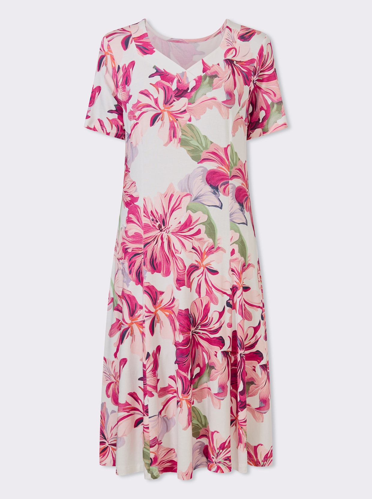 Jerseykleid - ecru-magenta-bedruckt
