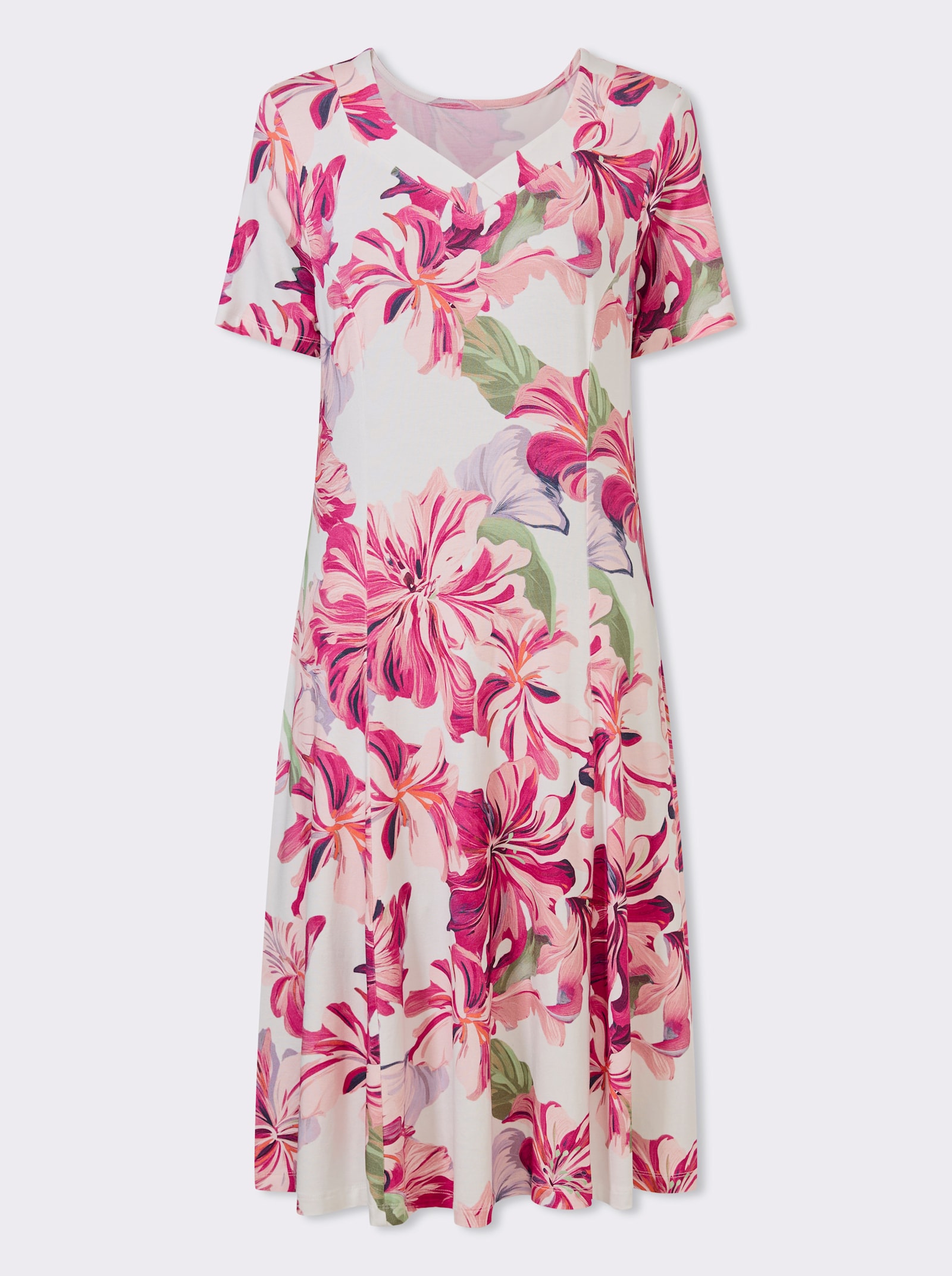 Jerseykleid in A-Form - ecru-magenta-bedruckt