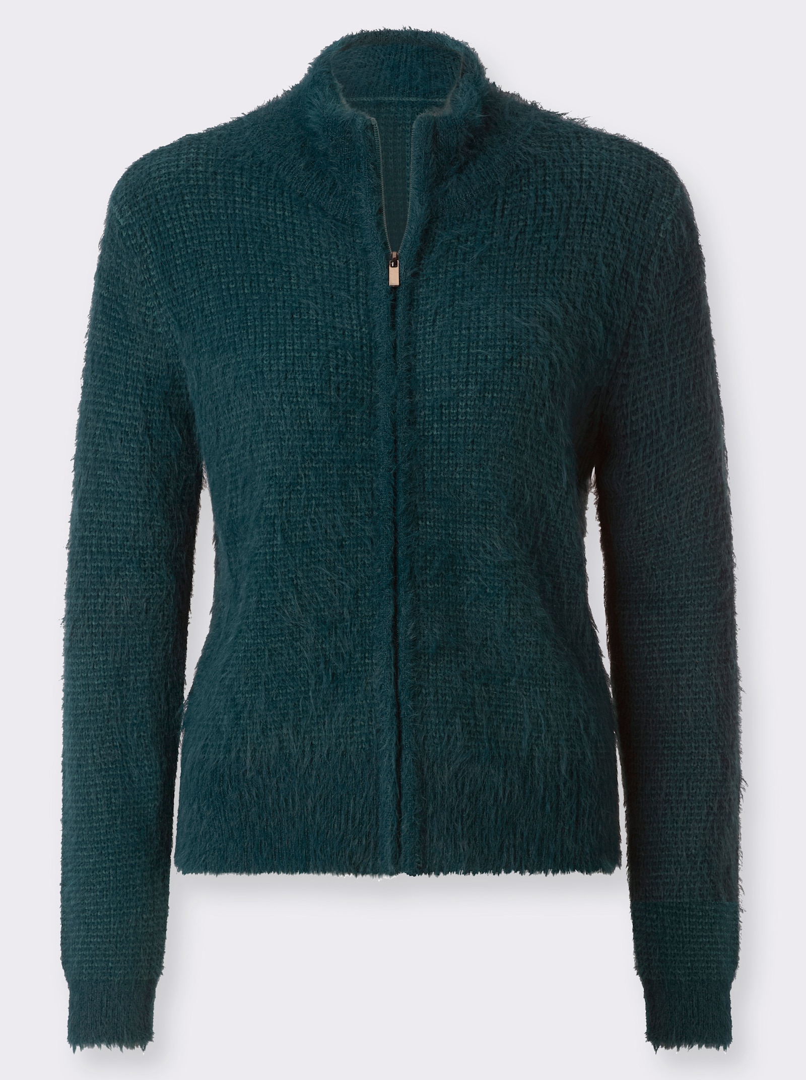 Strickjacke aus Flauschgarn - petrol