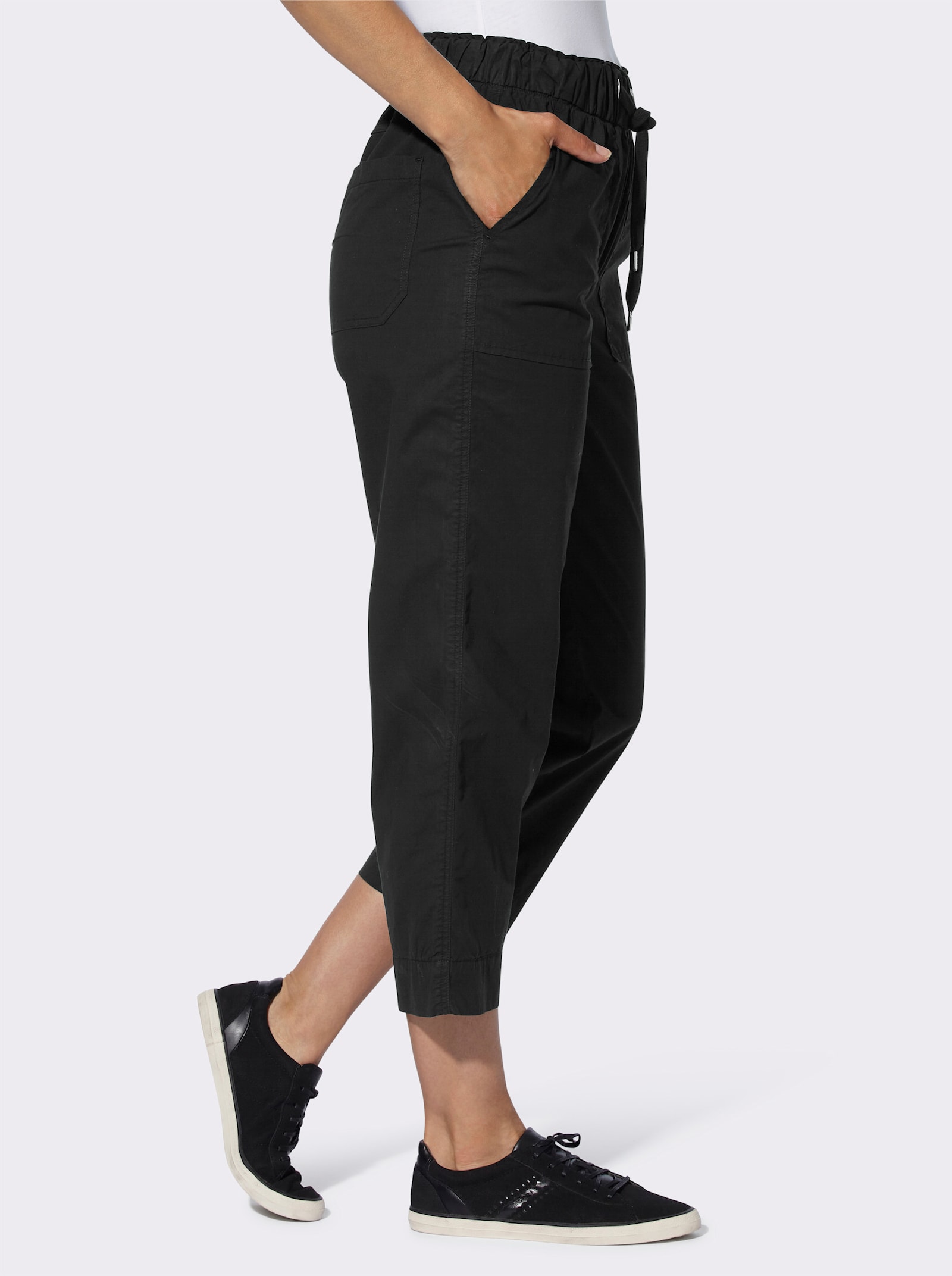 7/8-Hose mit Rundum-Dehnbund, gerafft - schwarz