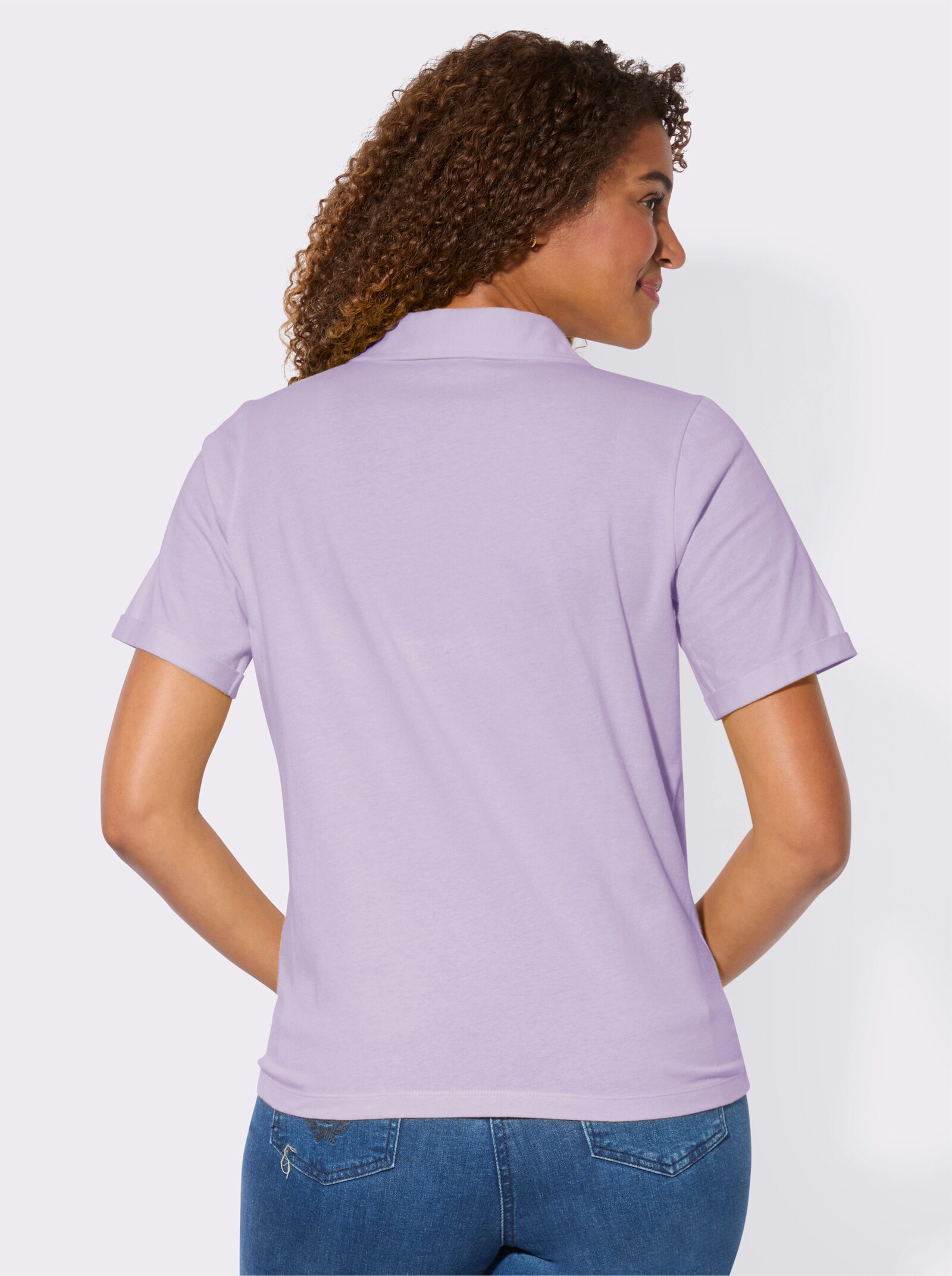 Kurzarmshirt mit Polokragen - flieder