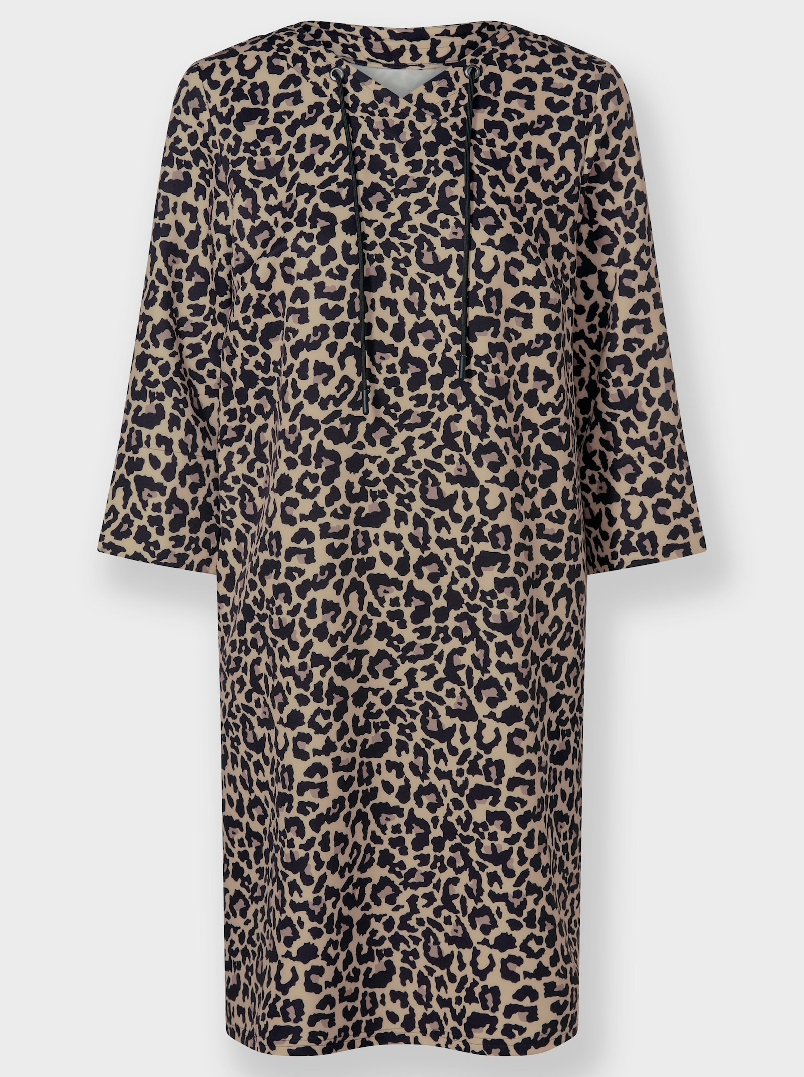 heine Vävd klänning med kontrastfärgade sidoränder - beige-svart, tryckt