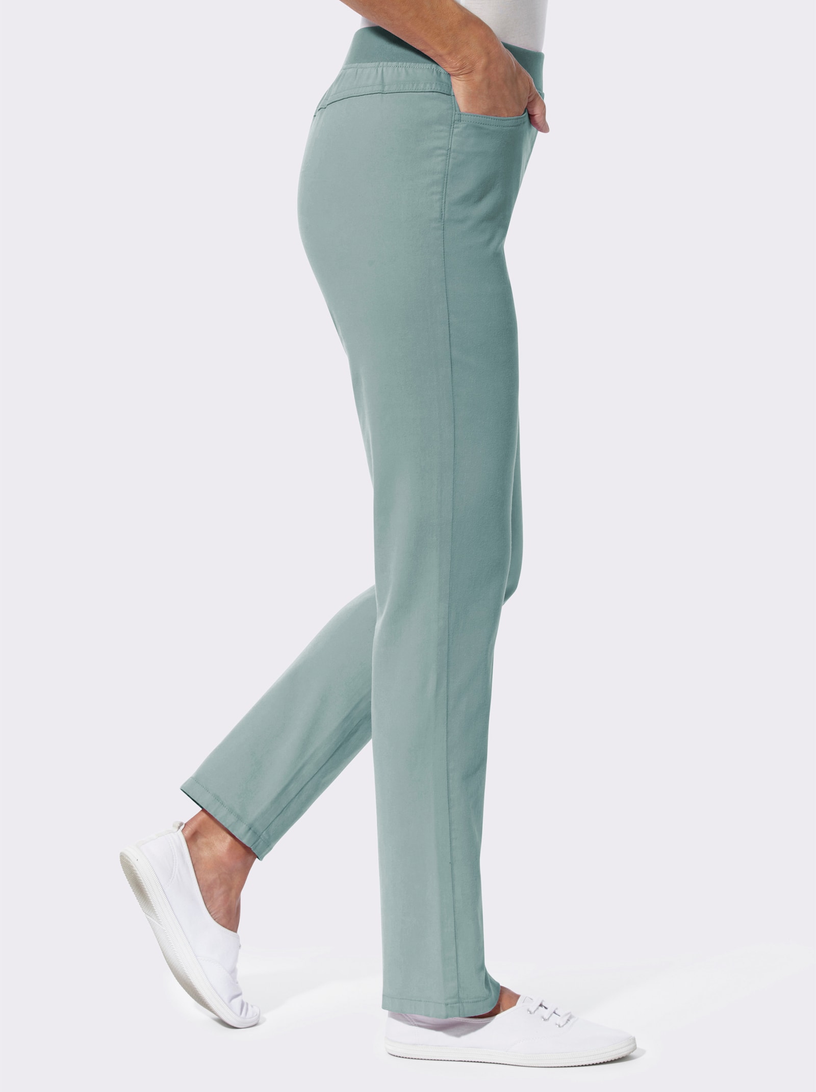 Navlékací kalhoty z keprového materiálu - nefritová