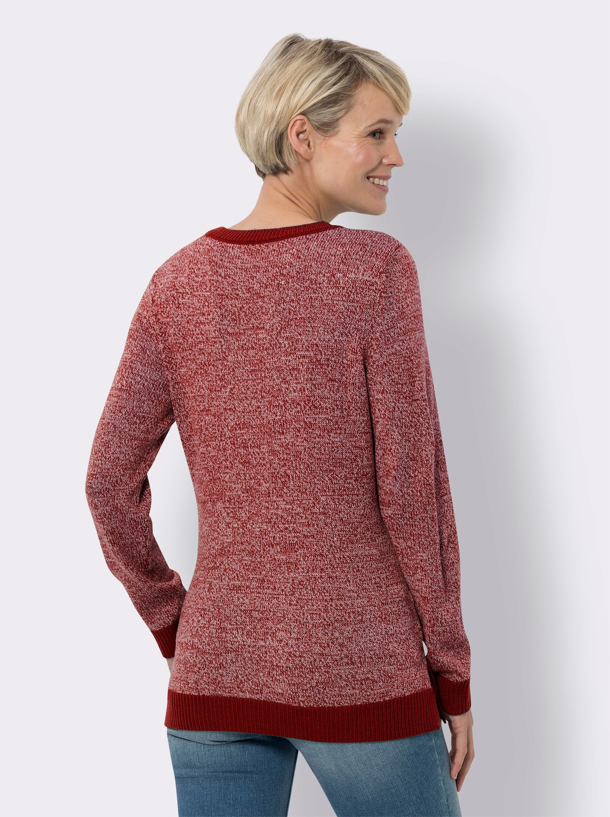 Pullover met ronde hals - kers/champagne gemêleerd