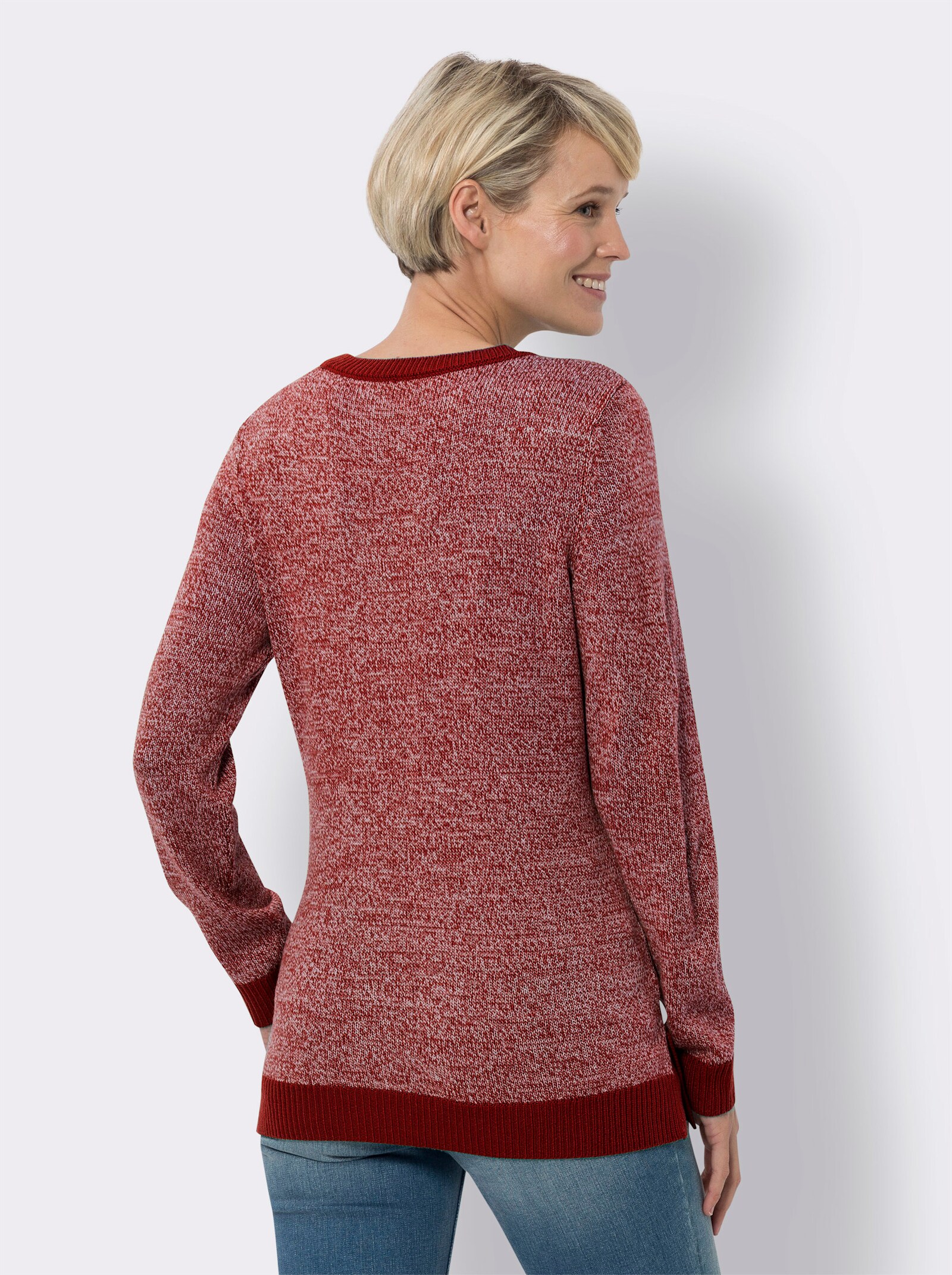  Pullover met ronde hals in gemêleerde look - kers/champagne gemêleerd