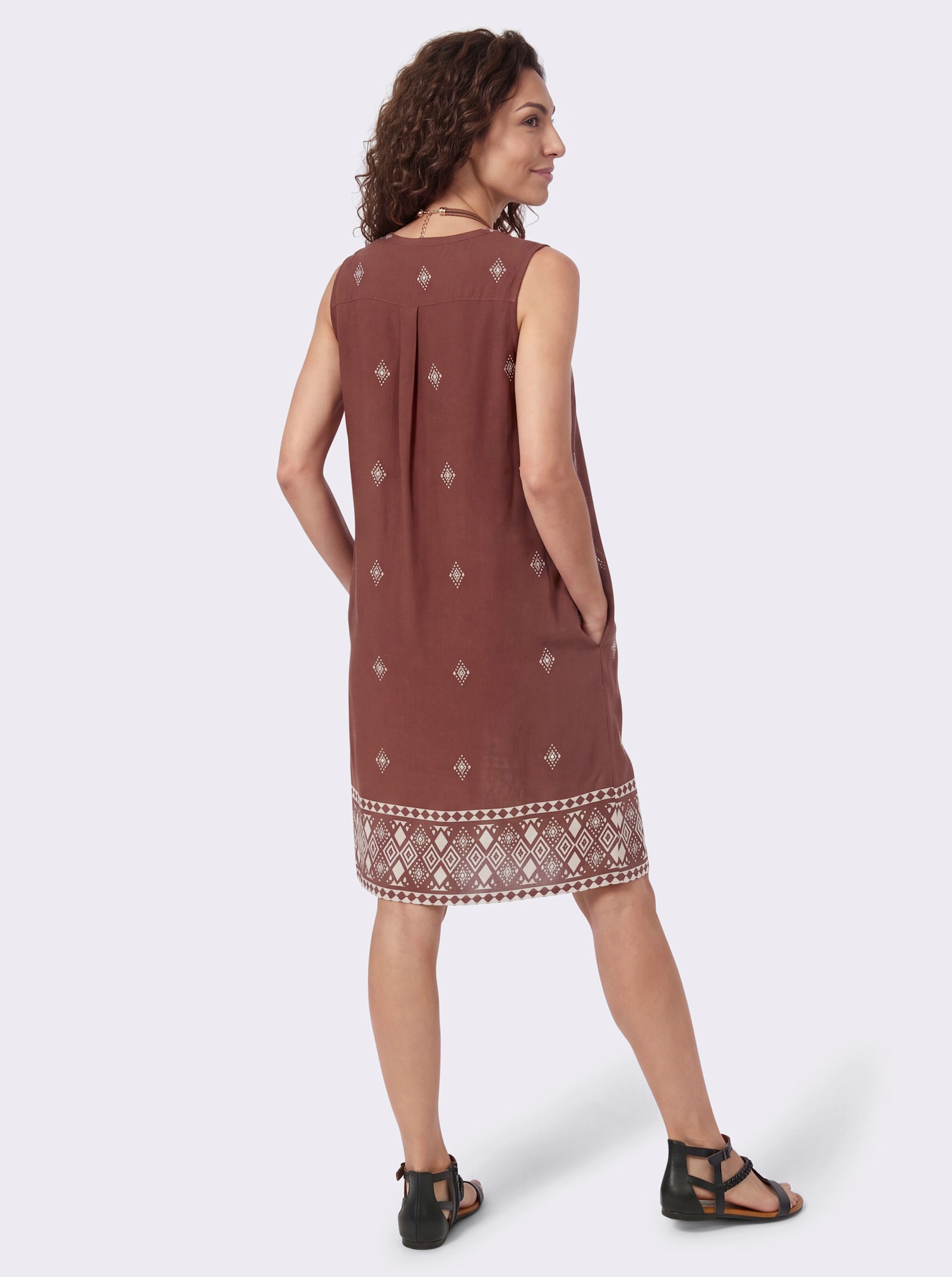 Druckkleid aus reiner Viskose - rotbraun-elfenbein-bedruckt