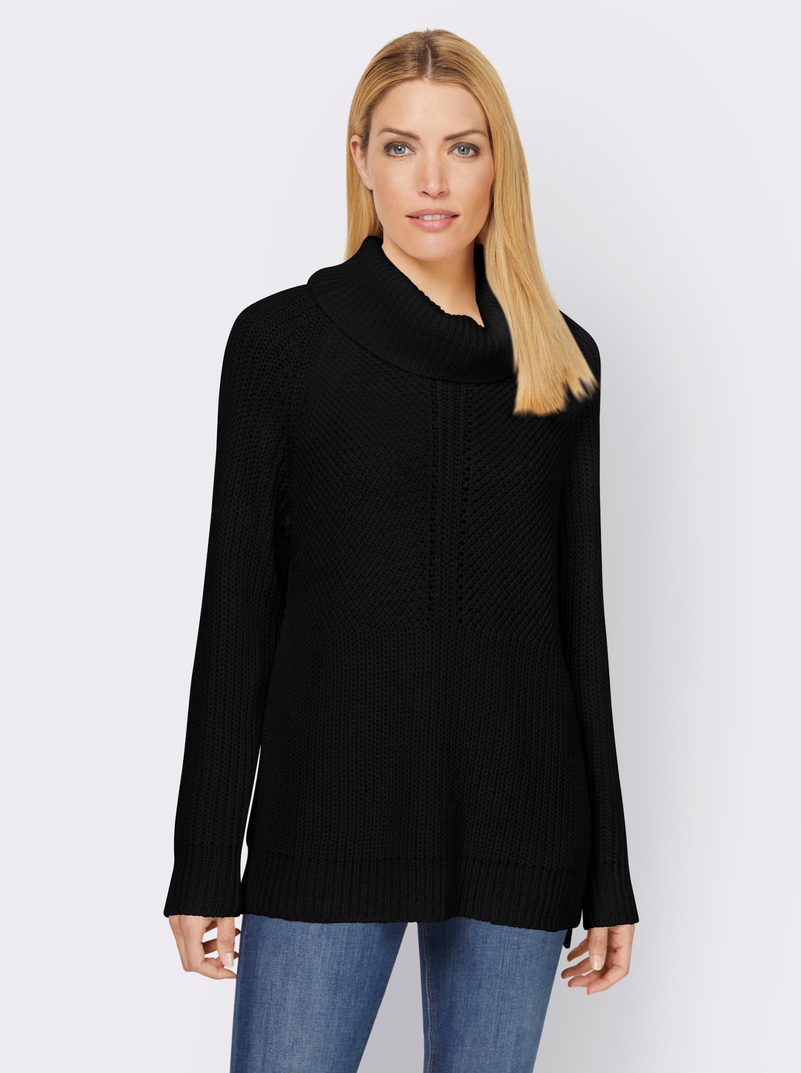 heine Rollkragenpullover mit aufwendigem Strickmuster - schwarz