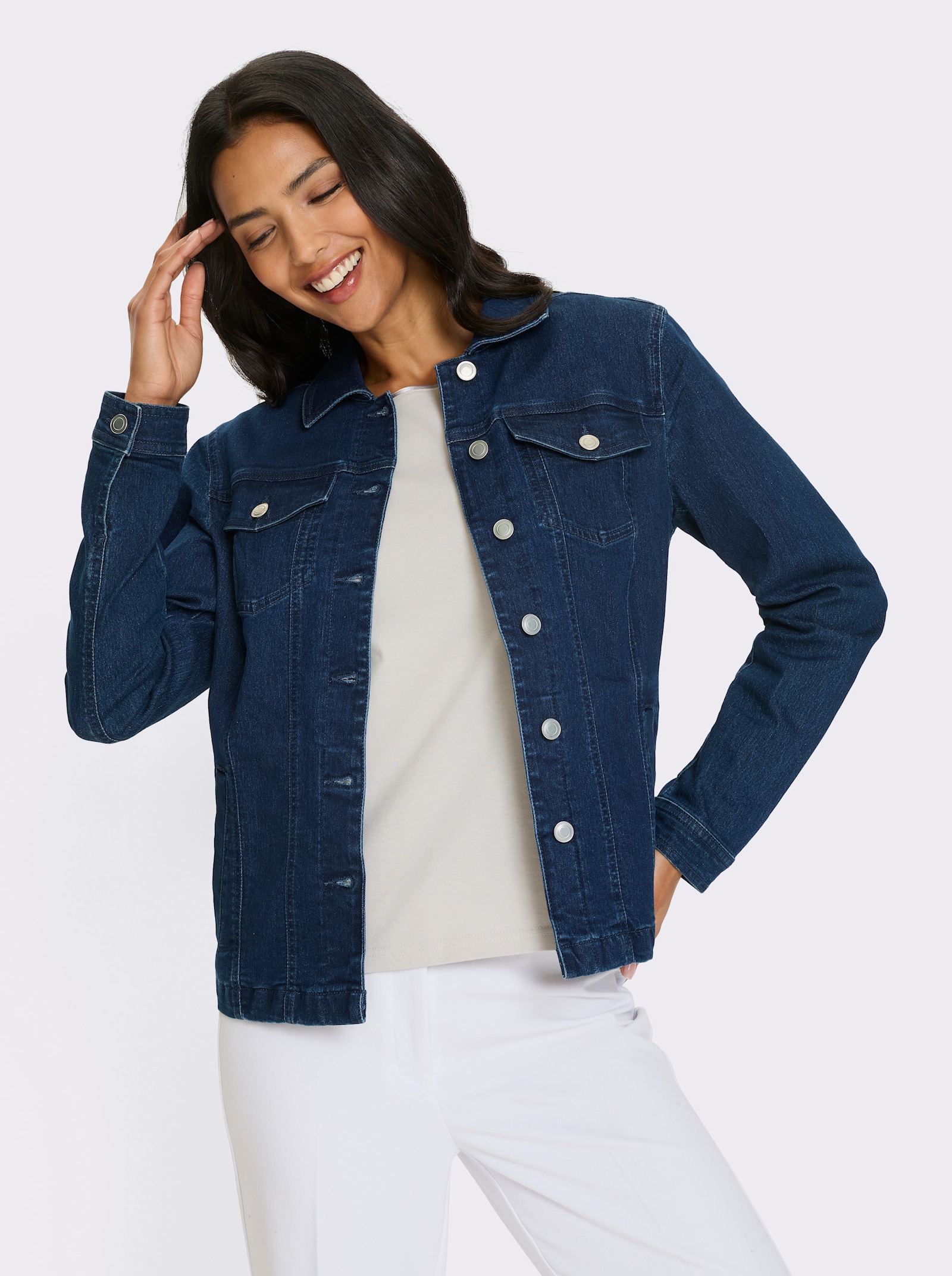 Jeansjacke mit aufgesetzten Brusttaschen - blue-stone-washed