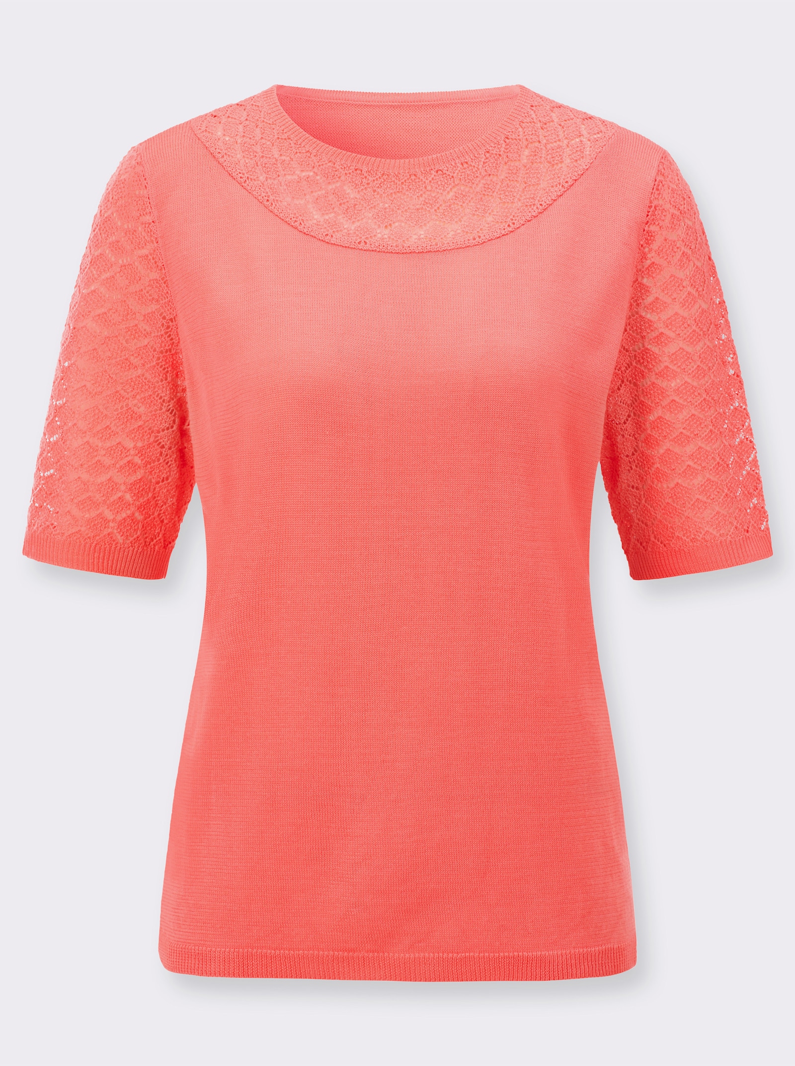 Ajourpullover met ribboorden - flamingo