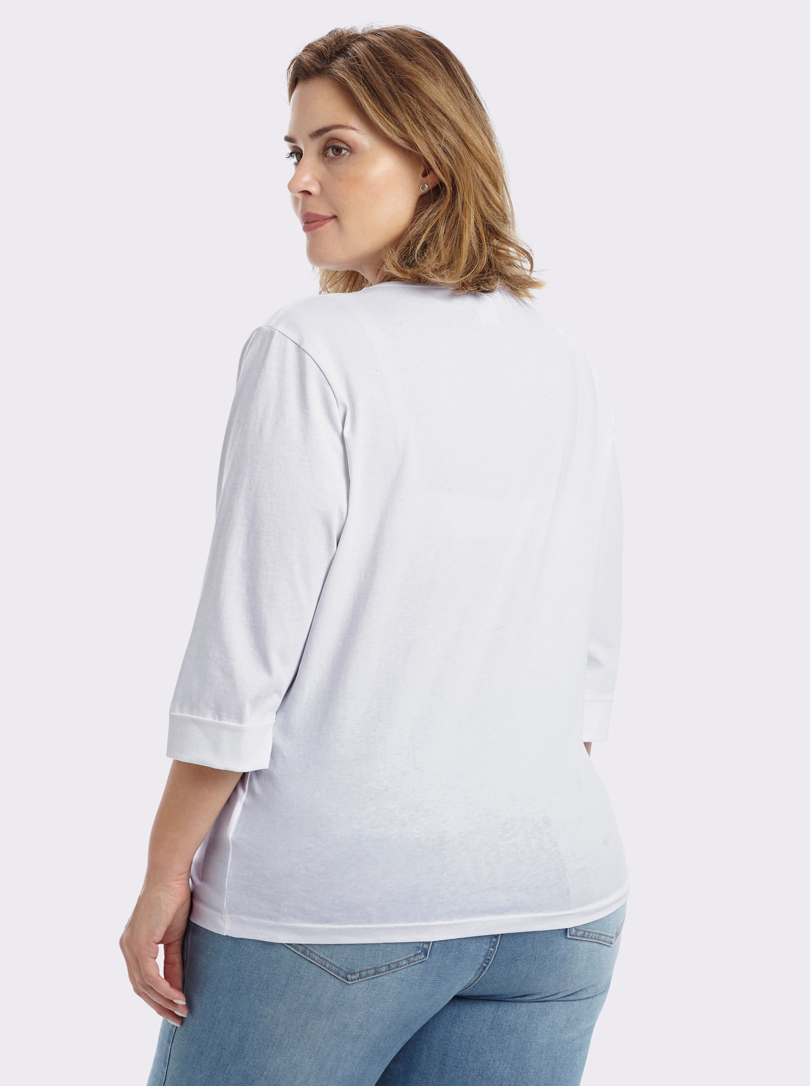 Rundhalsshirt mit 3/4-langen Ärmeln - weiß