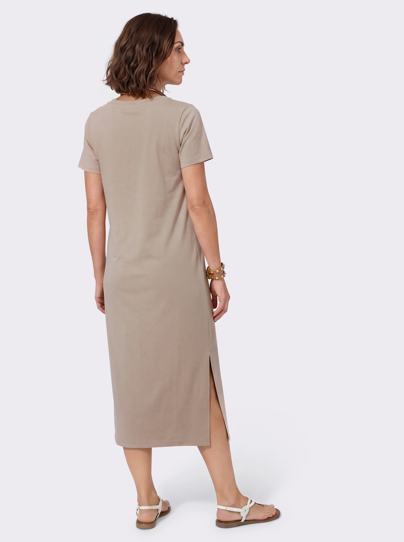 Jerseykleid mit Seitenschlitzen - sesam