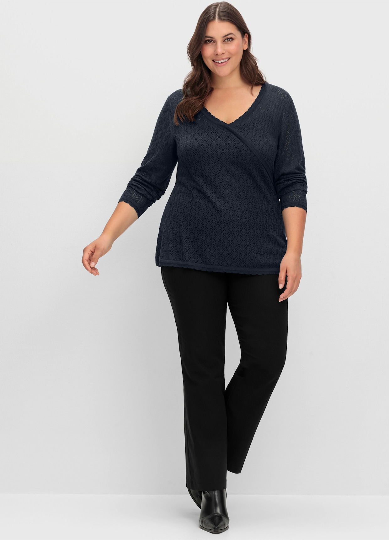 sheego Ajourpullover - diepblauw