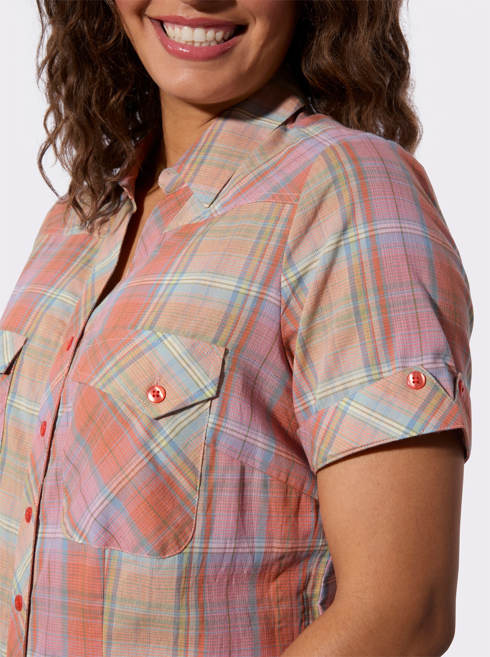 Karobluse mit abgerundetem Saum - orchidee-sand-kariert