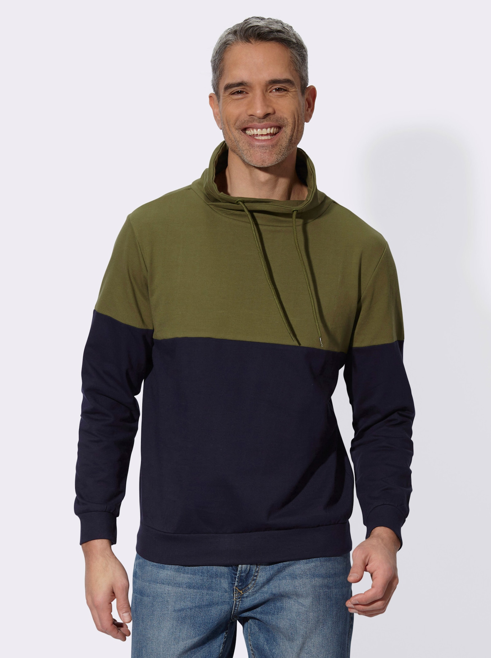 Sweatshirt mit überlappendem Stehkragen - oliv-marine