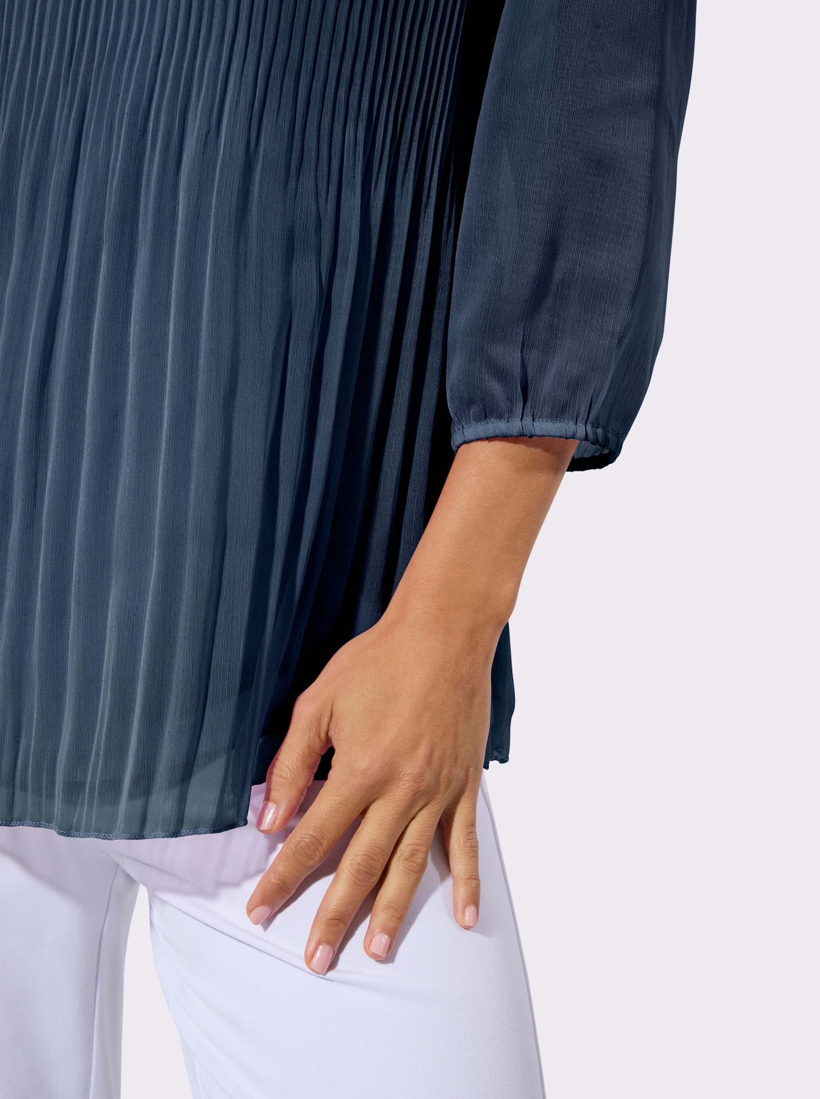 Lange blouse met plisséplooien - donkerblauw