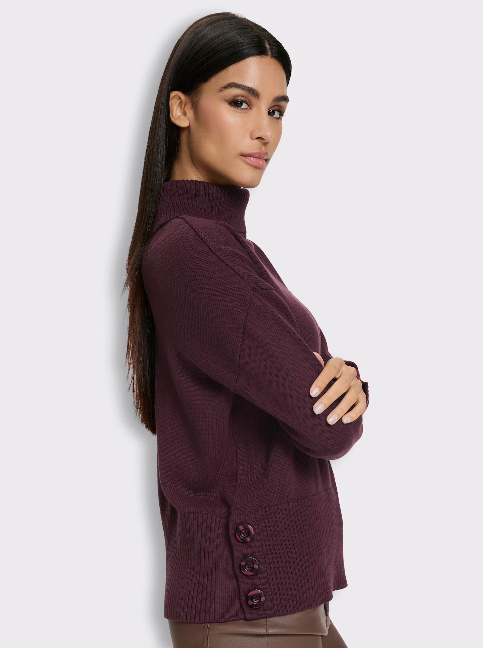 heine Rollkragenpullover mit Seitenschlitzen - burgund