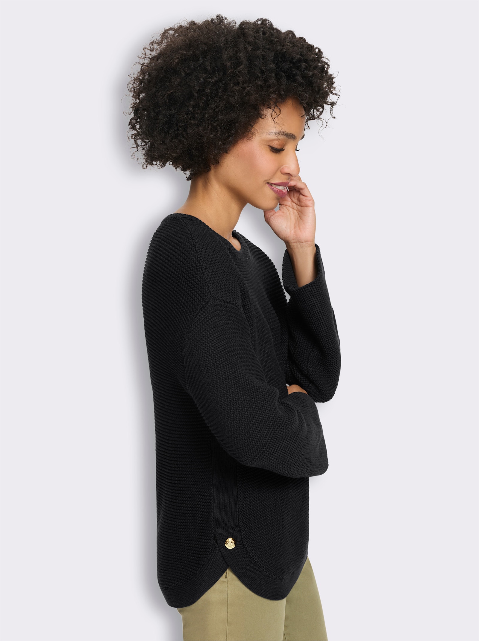 heine Langarm-Pullover mit Seitenschlitzen - schwarz
