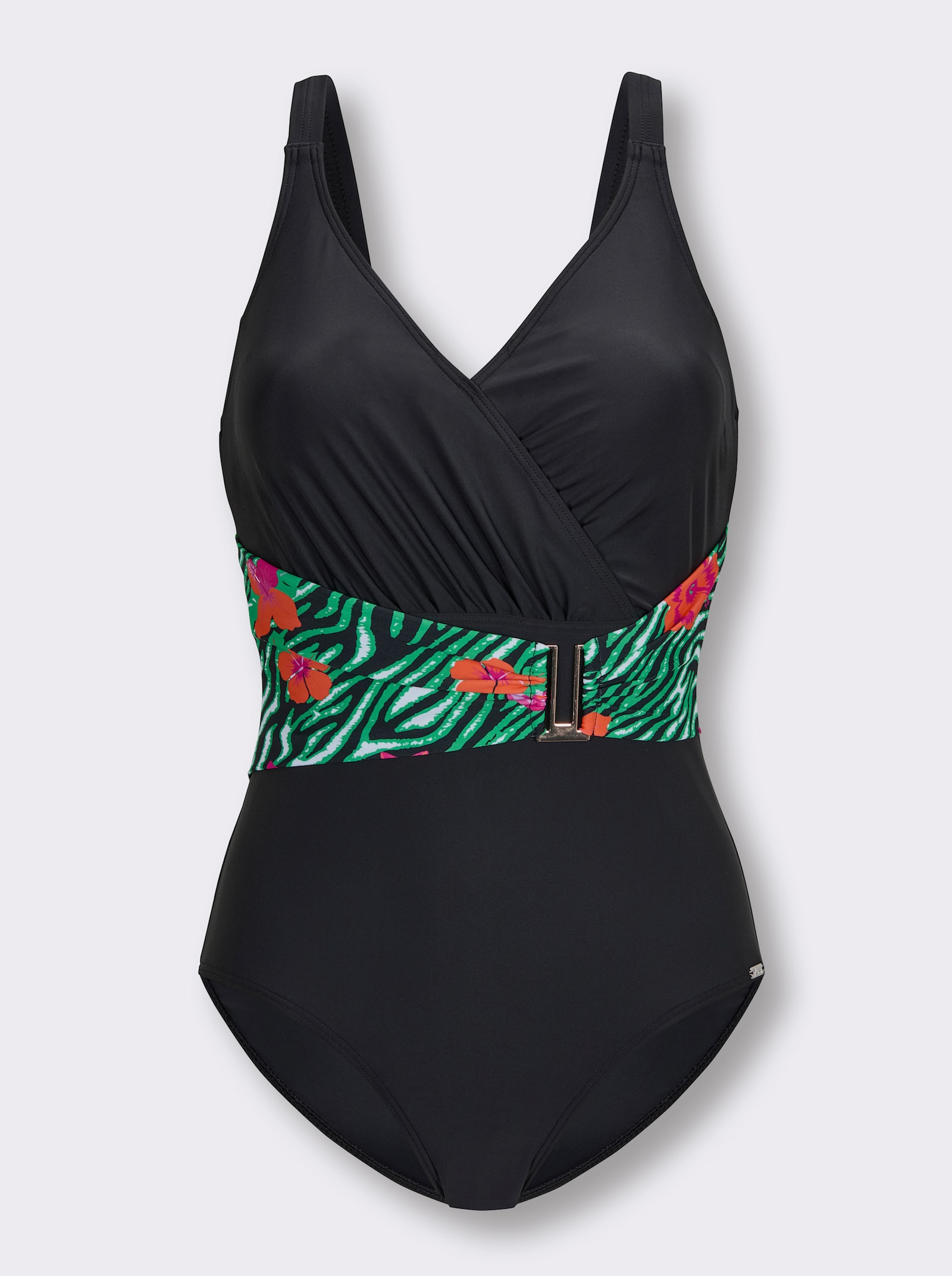 feel good Badeanzug in Wickeloptik - schwarz-weiß-orange