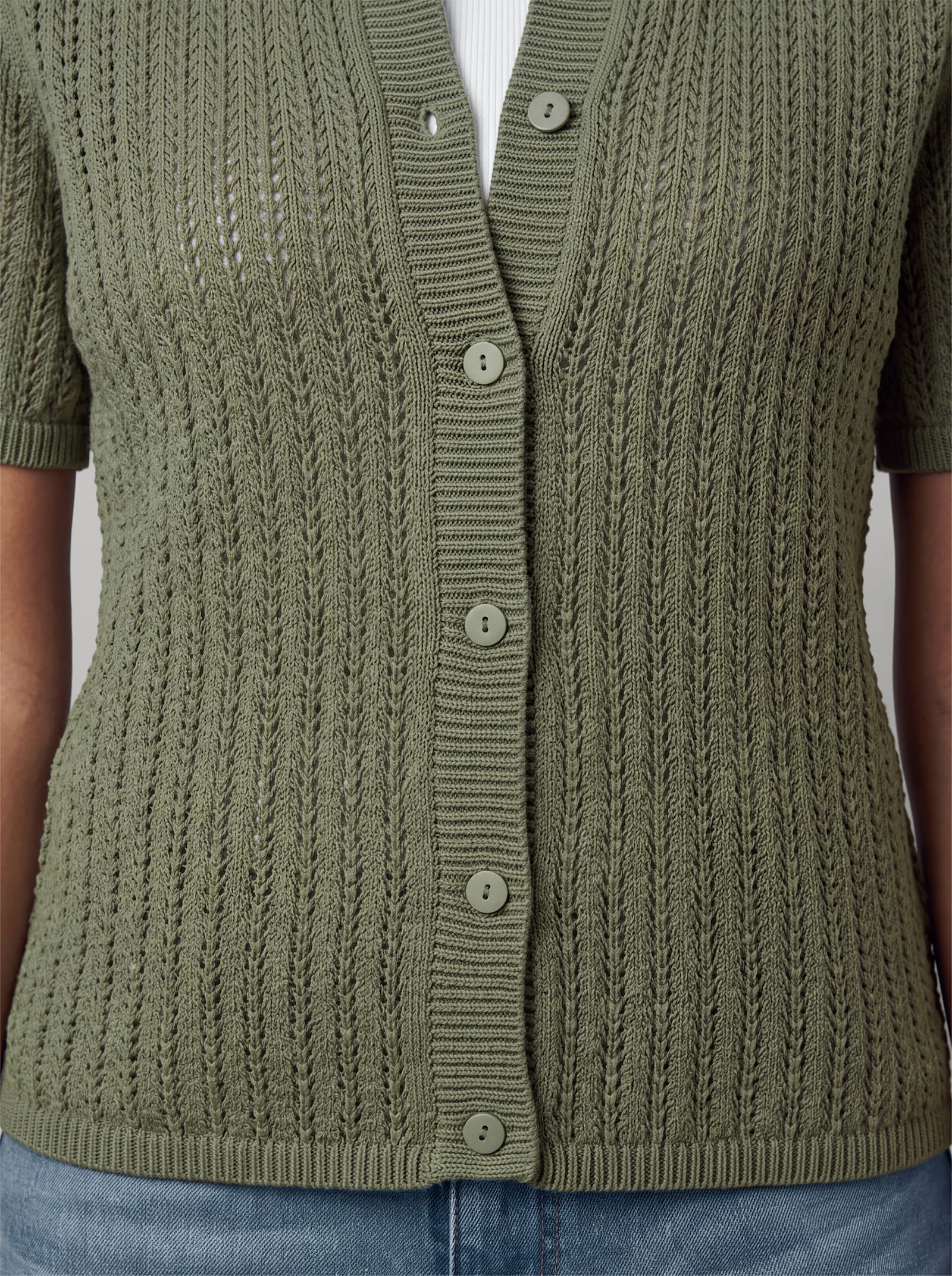 heine Ajourstrickjacke mit Hemdkragen - khaki