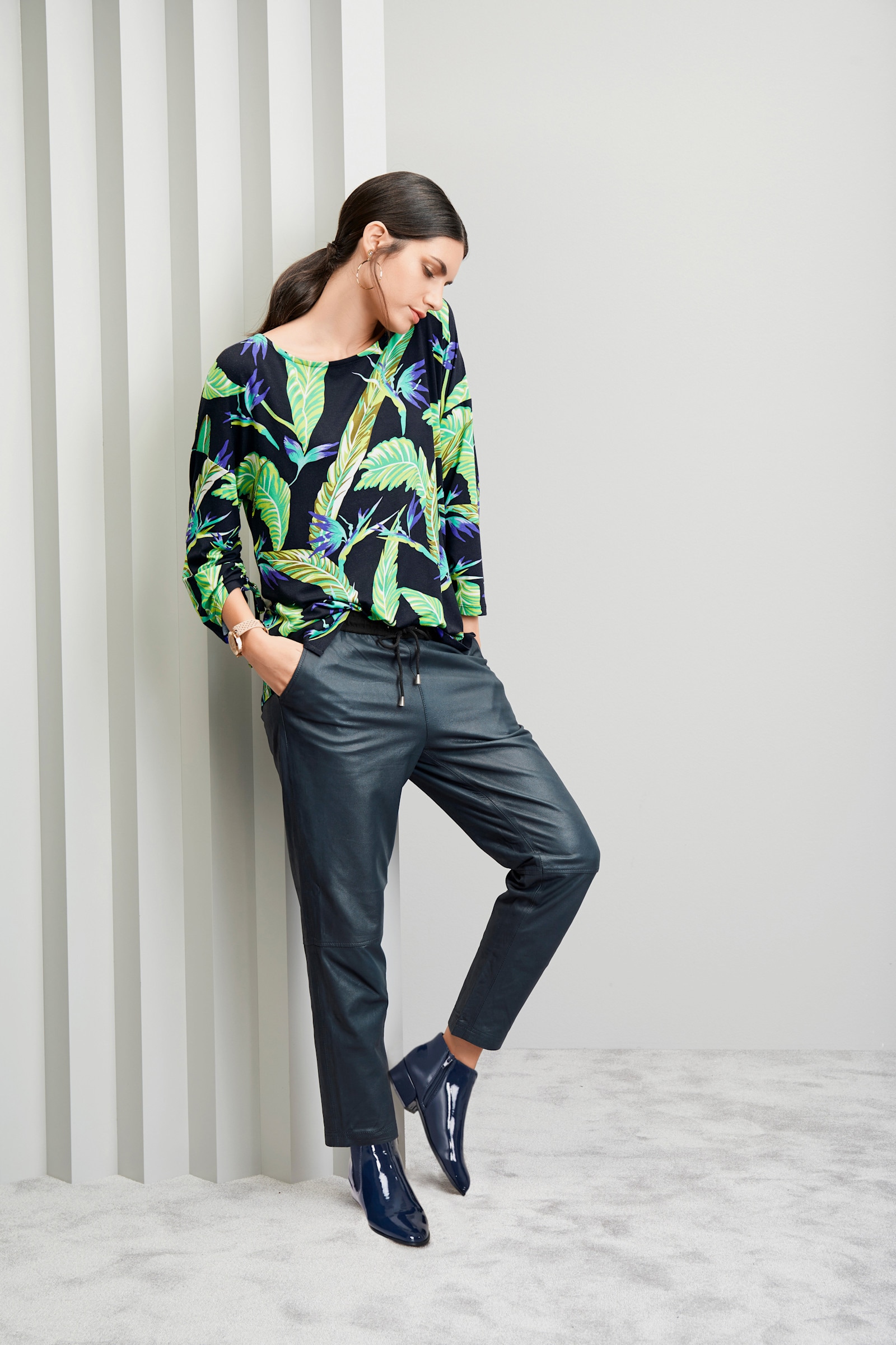 heine Lederhose in Jogpant-Form - marine