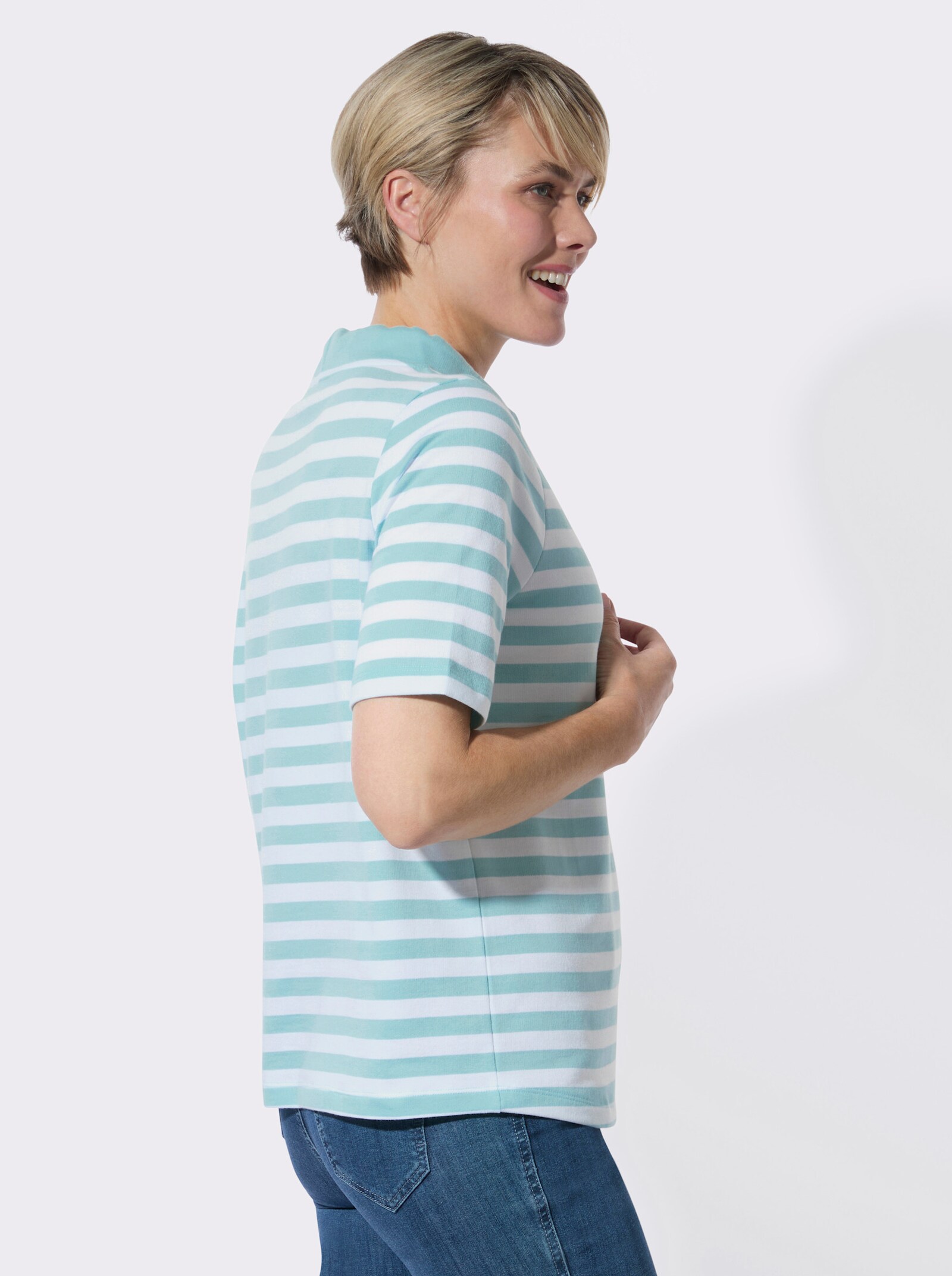 Sweatshirt in Interlock-Qualität - mint-ecru-geringelt
