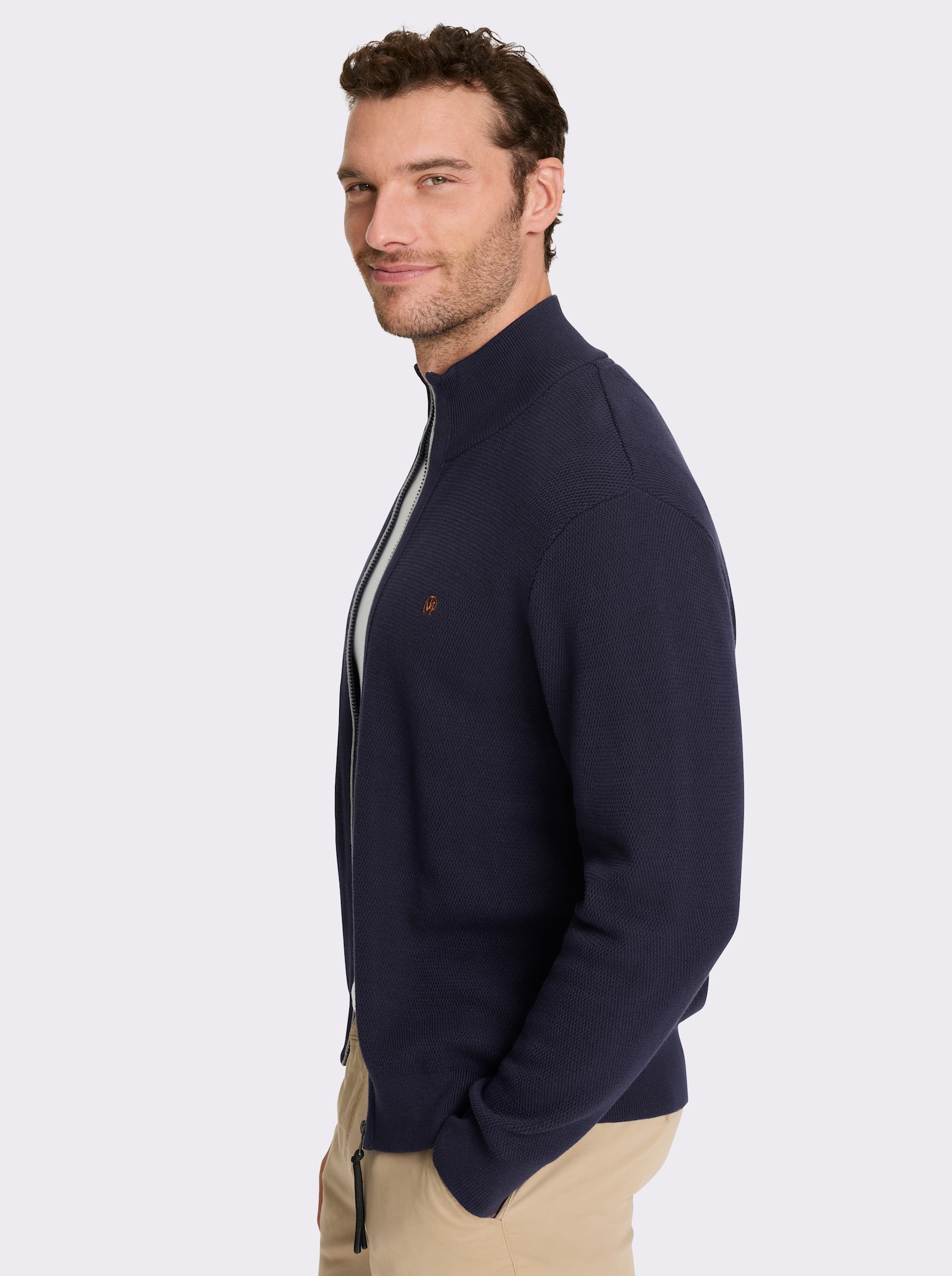 Marco Donati Shirtjasje met structuurpatroon, katoen - marine/steengrijs