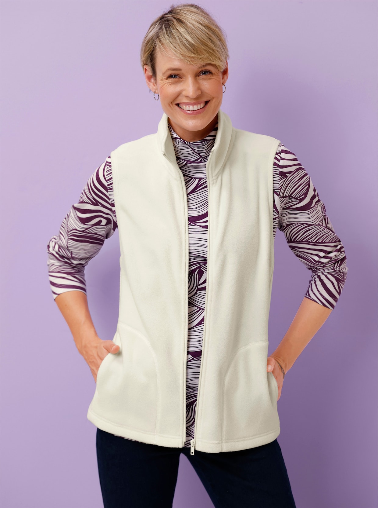 Fleecegilet met opstaande kraag - ecru