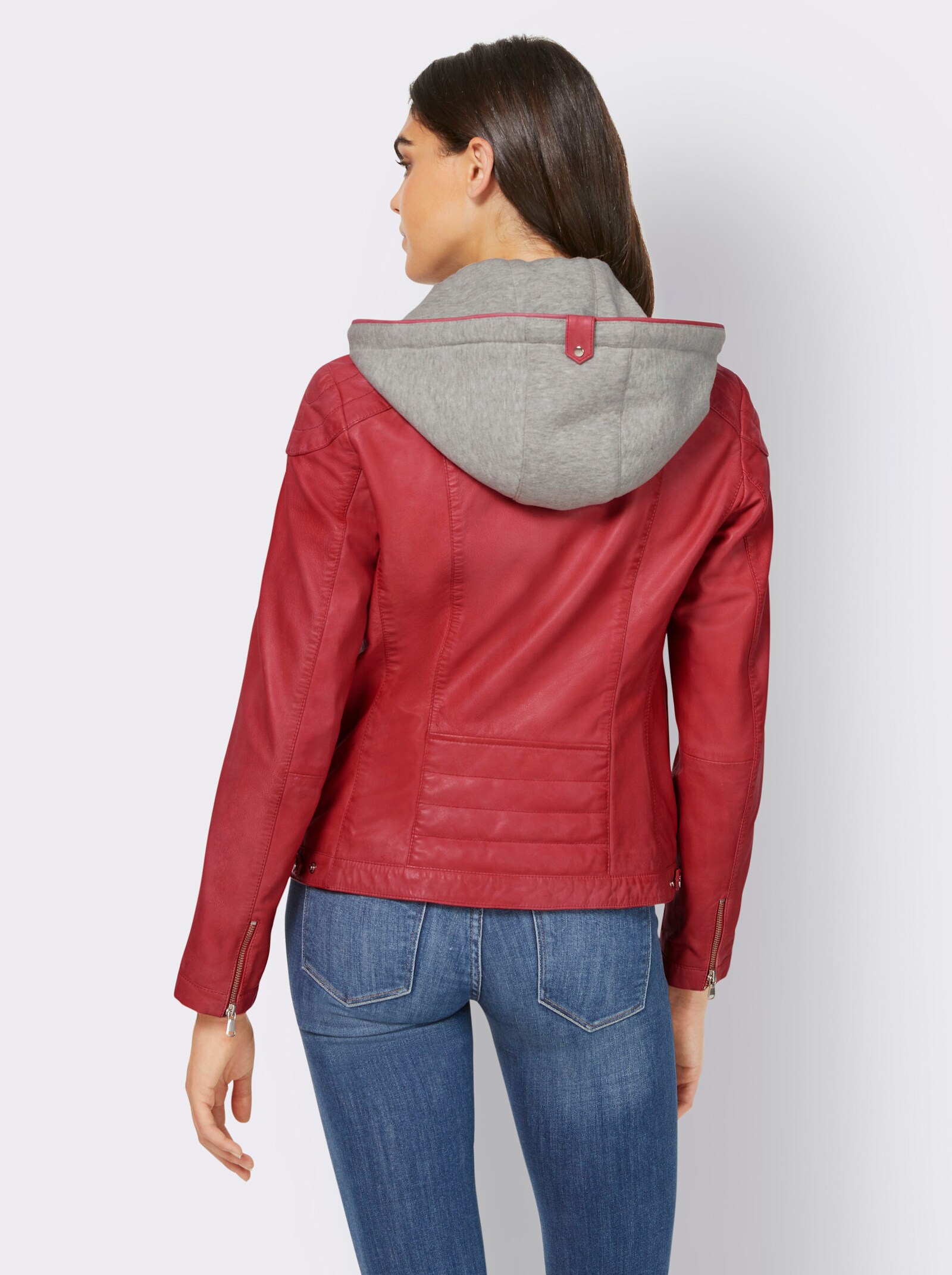 heine Veste en cuir avec empiècement sweat amovible - rouge