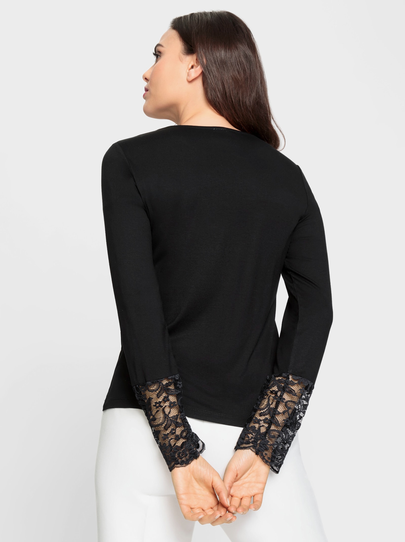 heine Shirt met lange mouwen en kantinzet - zwart