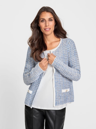 heine Strickjacke mit Hakenverschluss - himmelblau-ecru-meliert