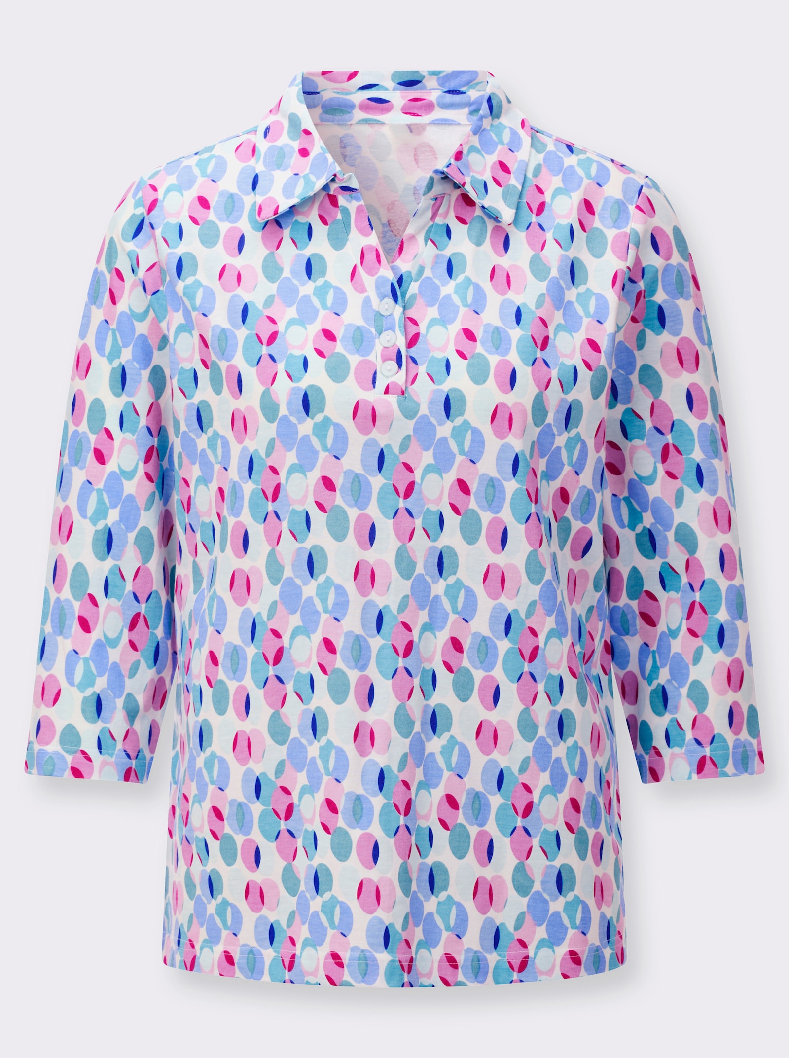 Poloshirt im Baumwoll/Modal-Mix - ecru-orchidee-bedruckt