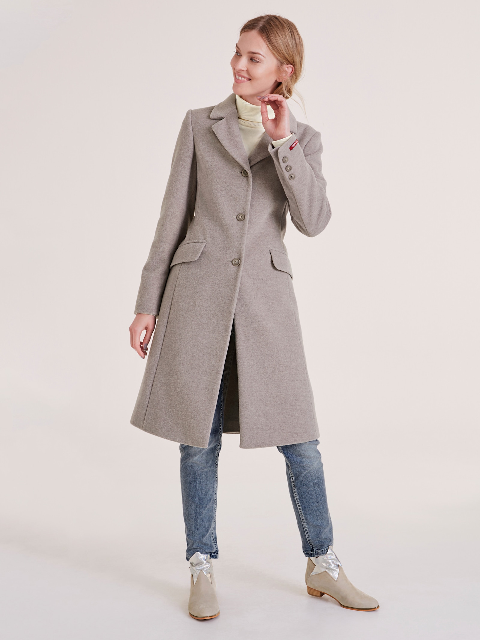 heine Kurzmantel mit Schulterpolstern - beige-melange