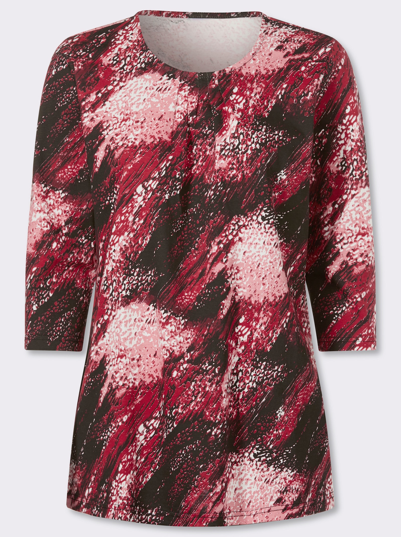 Lang shirt met 3/4-mouwen - zwart/kers geprint
