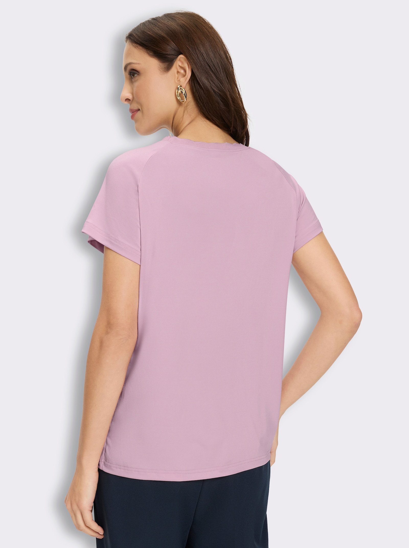 Kurzarmshirt mit gebogten Kanten - rosé