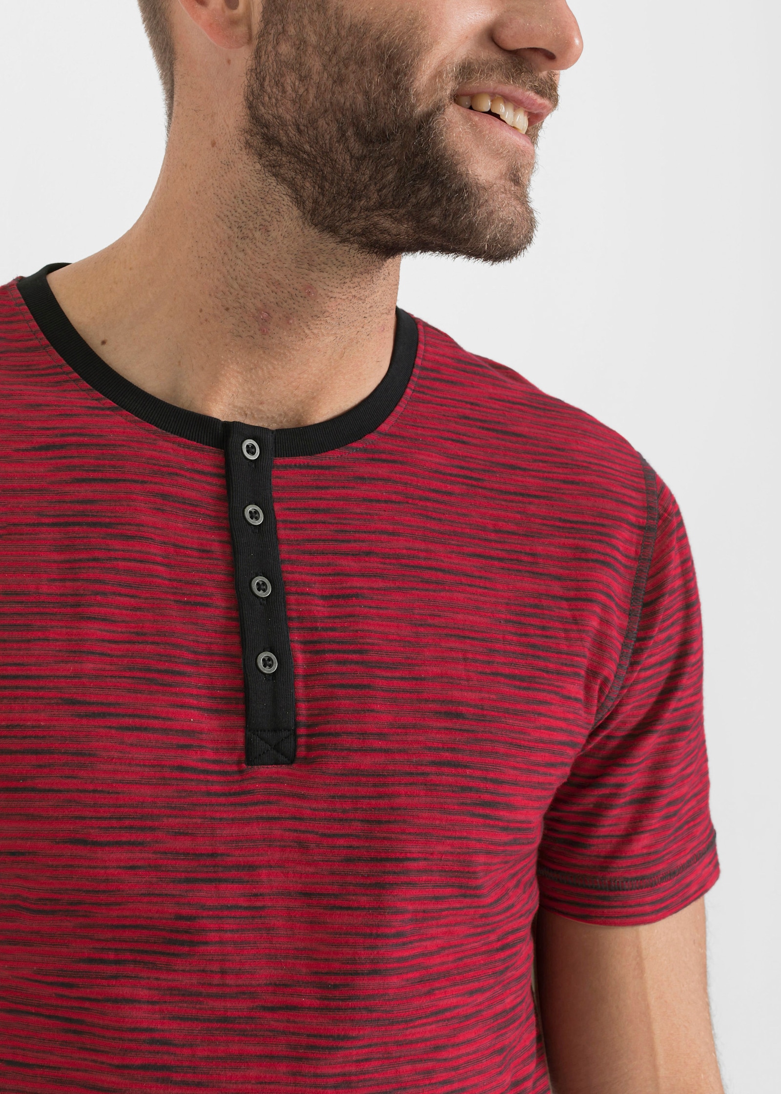 Catamaran Kurzarmshirt in Streifen-Dessin - rot-schwarz-gestreift