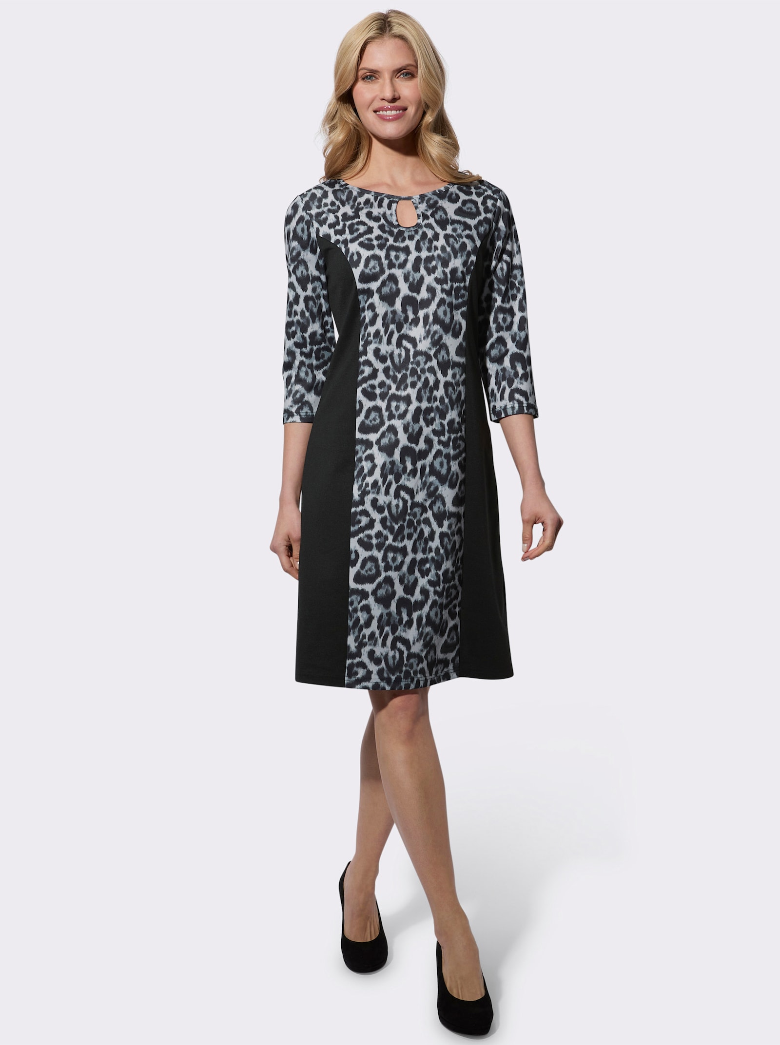 Jurk met print en luipaardpatroon - lichtgrijs/zwart bedrukt