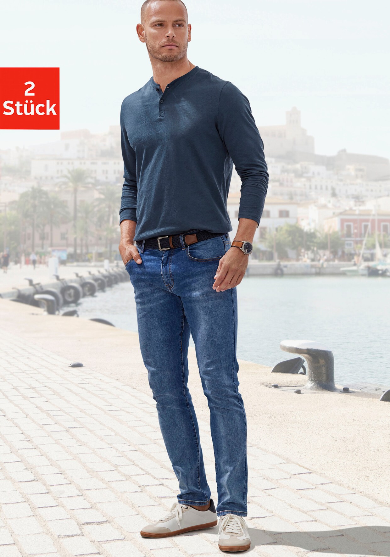 H.I.S Shirt met lange mouwen - kaki/blauw